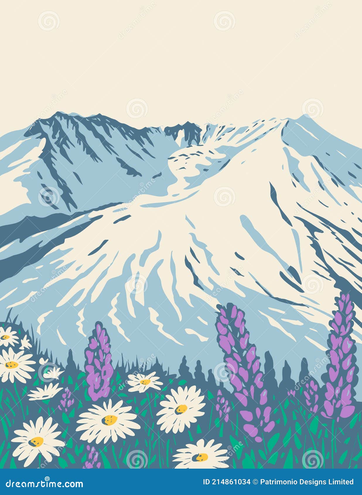 the mount st helens national volcanic monument within gifford pinchot national forest in washington state wpa poster art