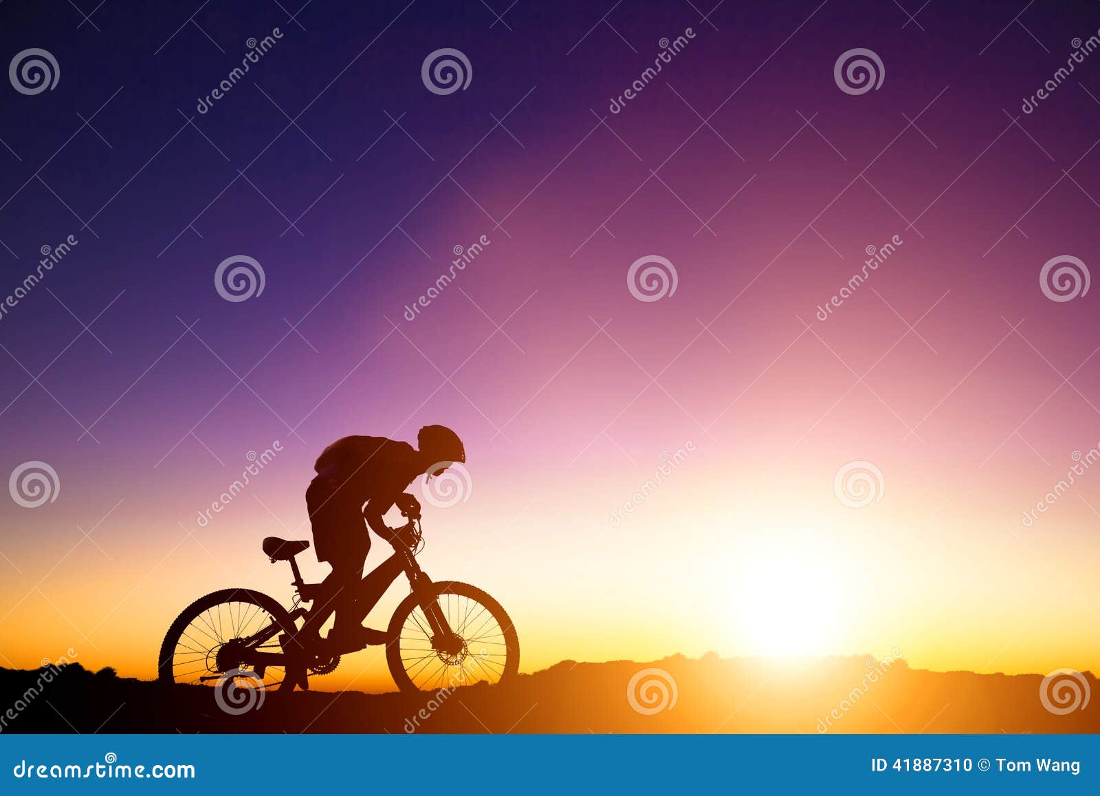 Mountain Bicycle Rider on the Hill with Sunrise Stock Photo Image of