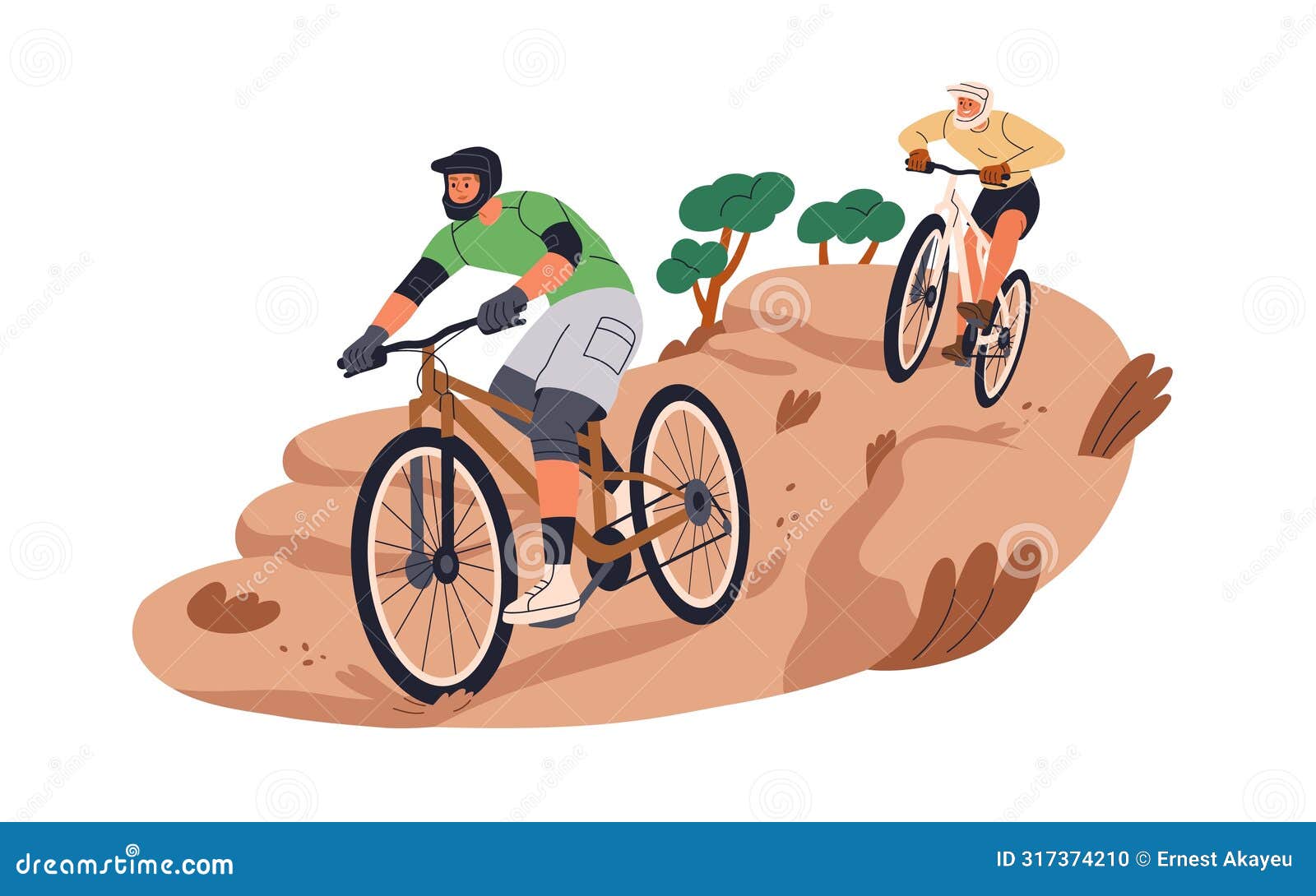 mountain bike adventure on rocky trail. active men friends cyclists in helmets, riding bicycles, extreme cycling. mtb