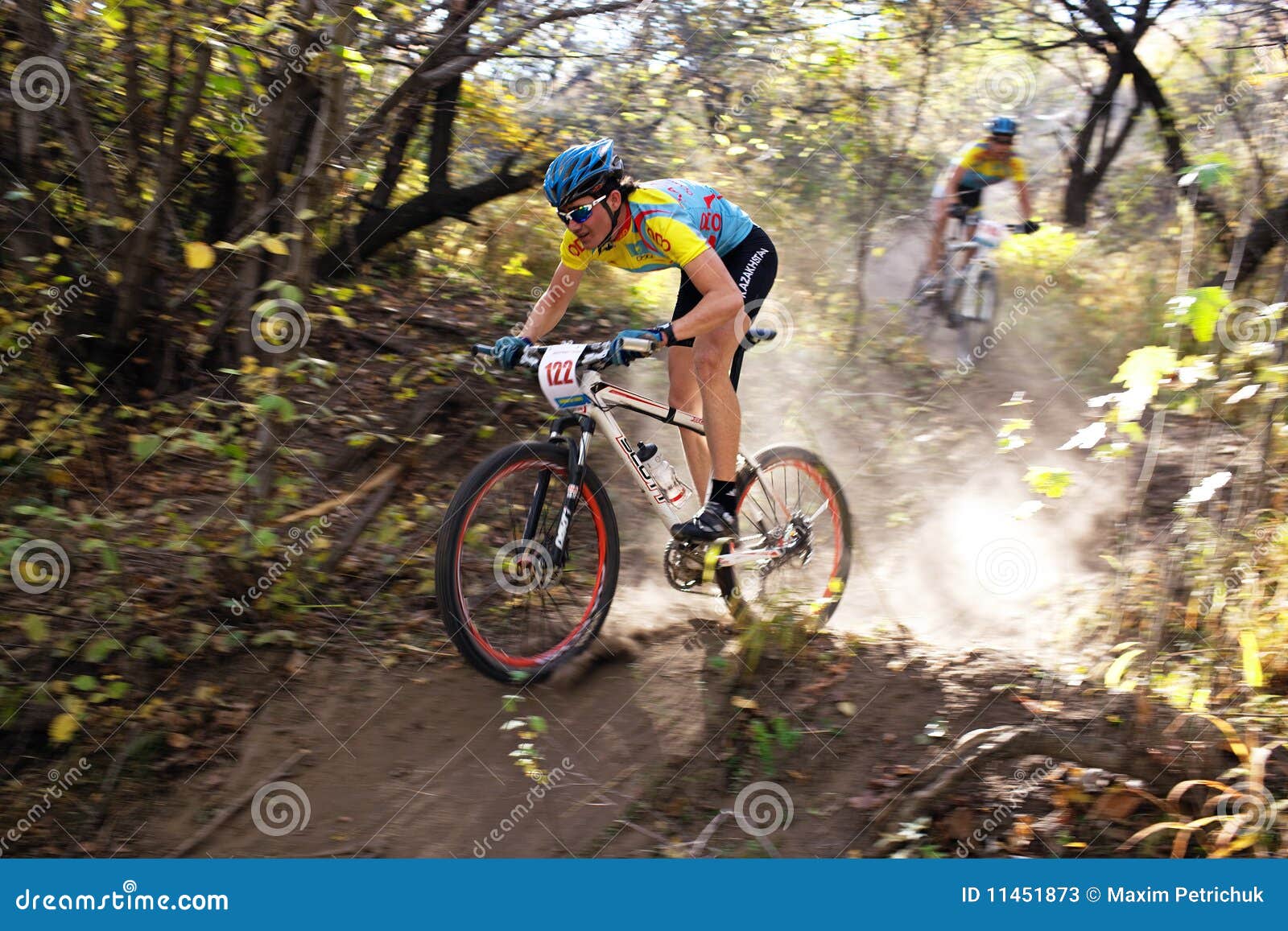 Mountain Bike Competition in Autumn Forest Editorial Stock Photo Image of male, bikercross