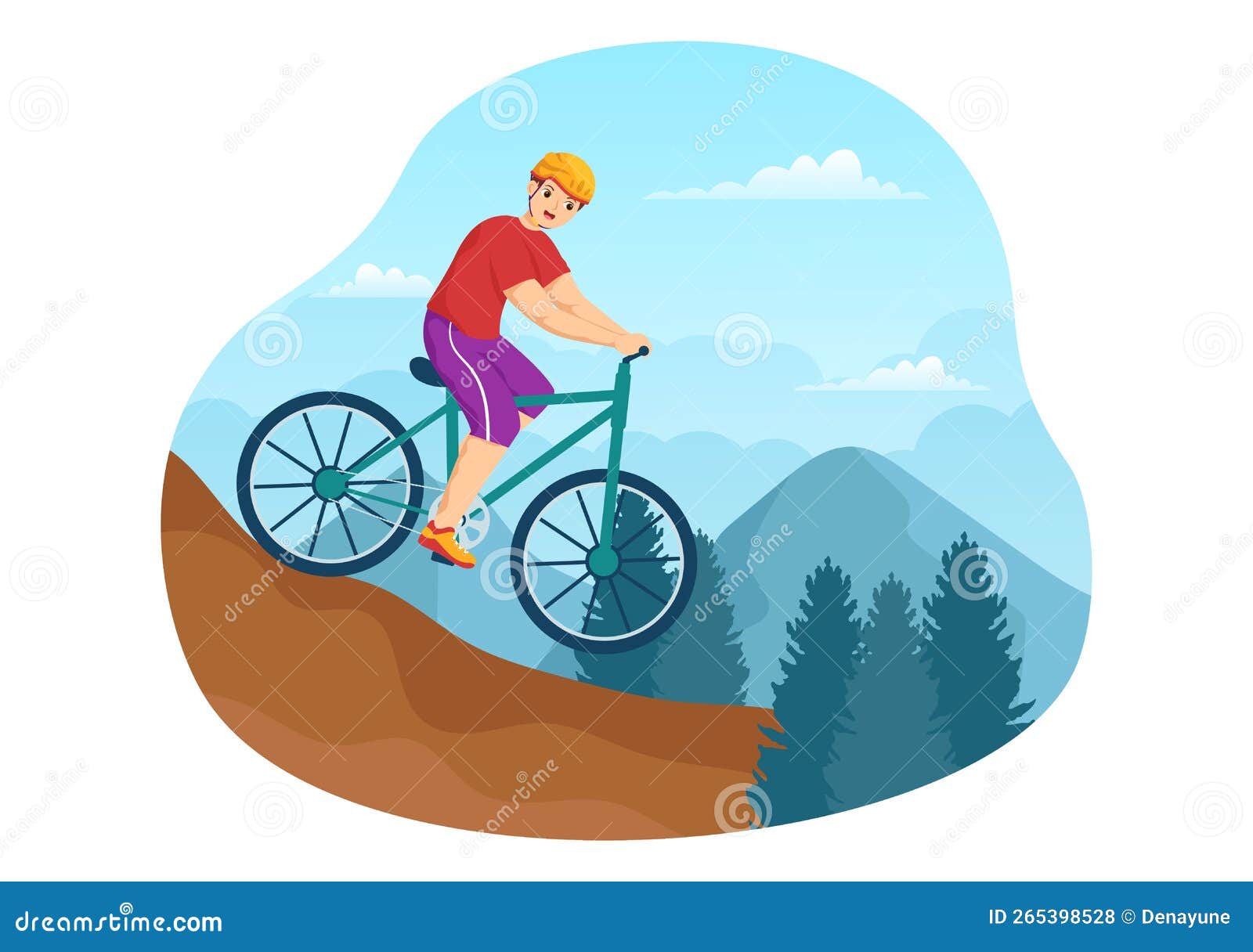 Mountain Biking Illustration with Cycling Down the Mountains for Sports ...