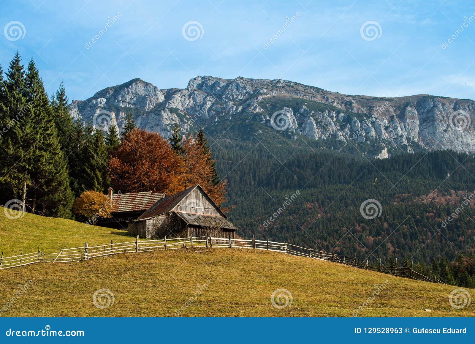 Deliberate Caliber cylinder Mountain Cabin in Carpathian Mountains ,autumn in Romania Stock Image -  Image of sunset, blue: 129528963