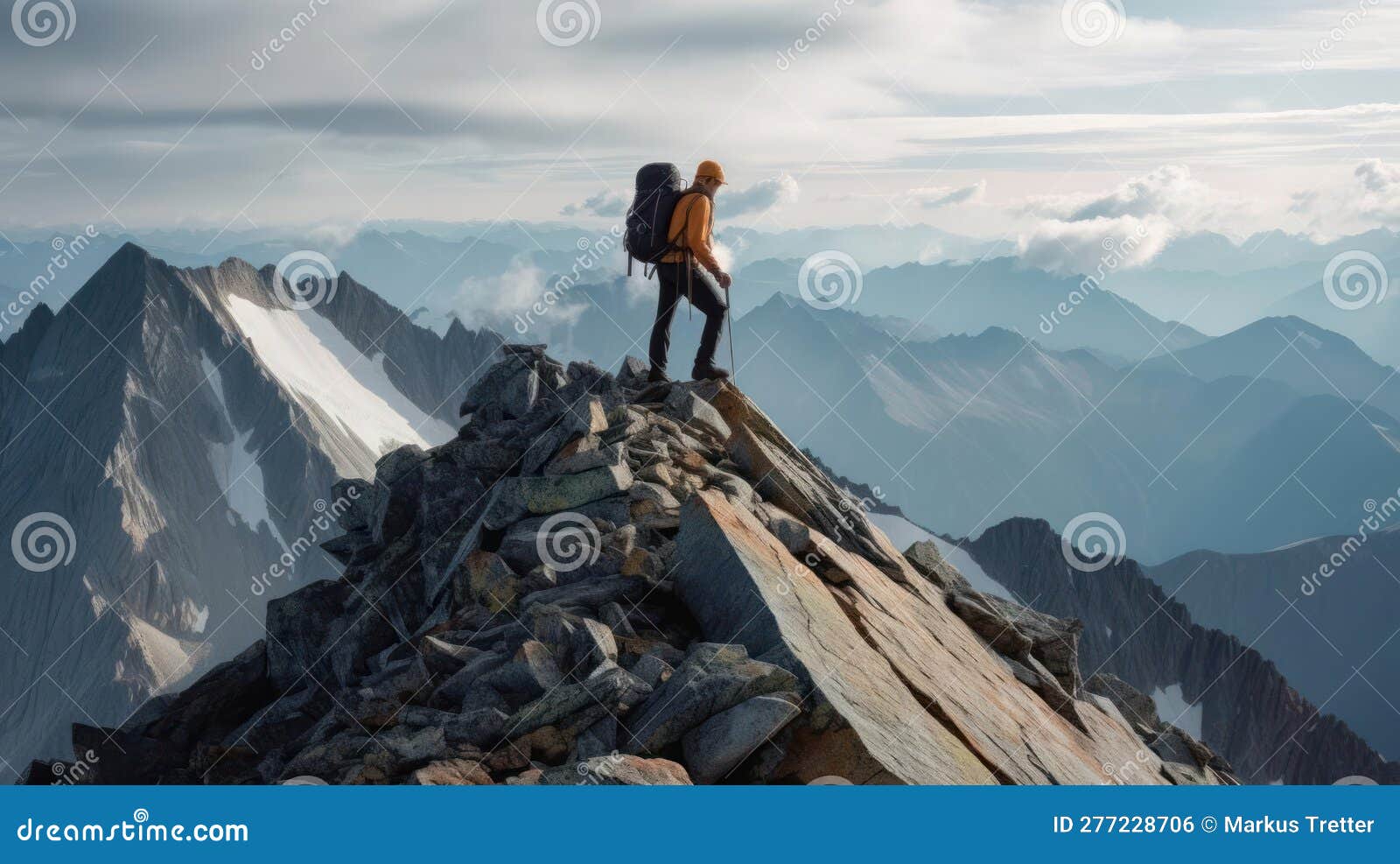 A Mountain Climber Reaching the Summit of a Peak Created with