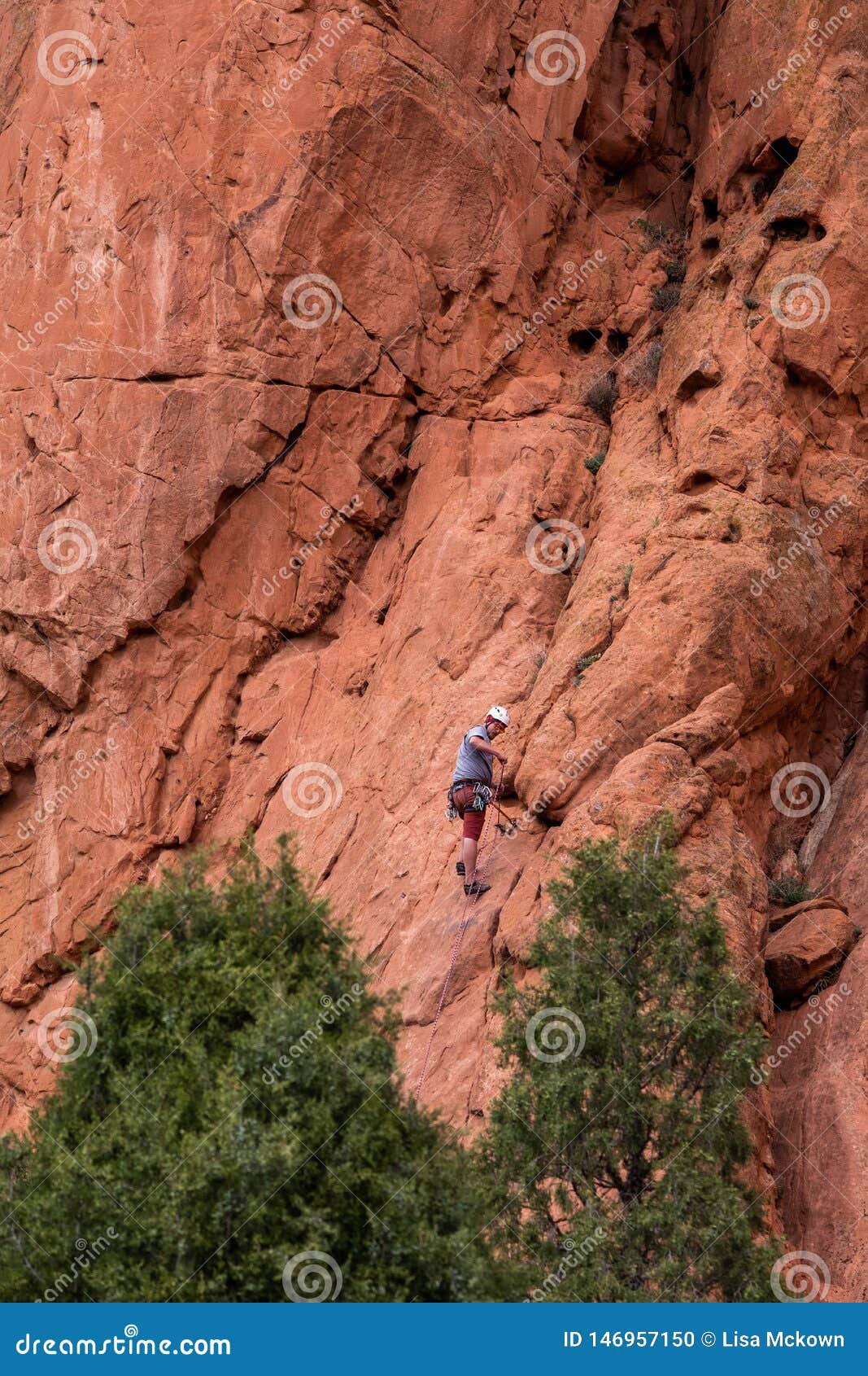 Mountain Climber Rock Climbing At Garden Of The Gods Colorado