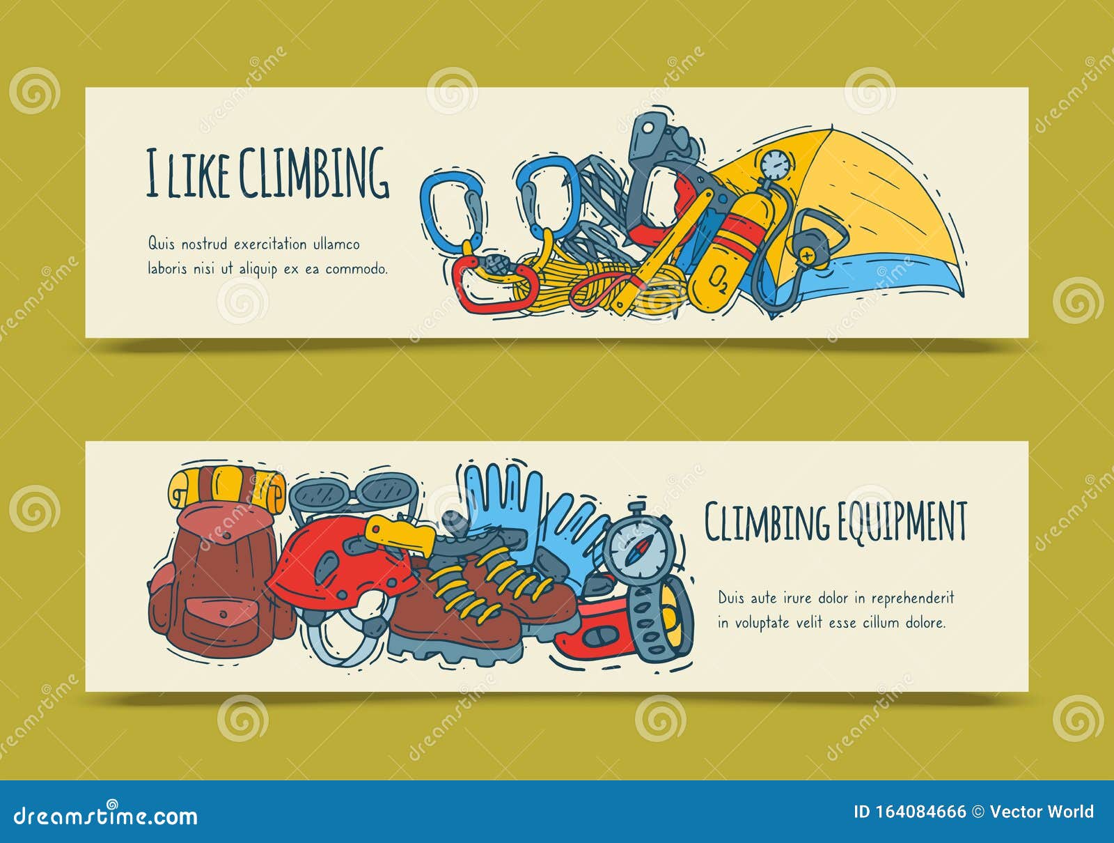 mountain climbing, alpinism and mountaineering cartoon s banner. hiking equipment  . hike for