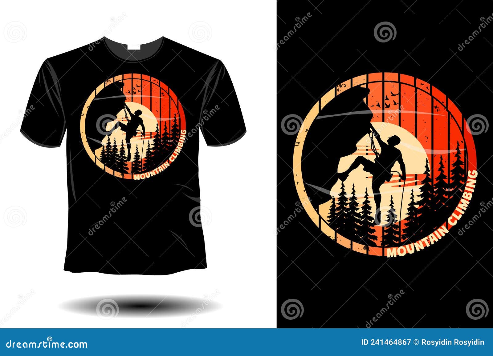 Mountain Climbing Silhouette T Shirt Mockup Retro Vintage Design Stock