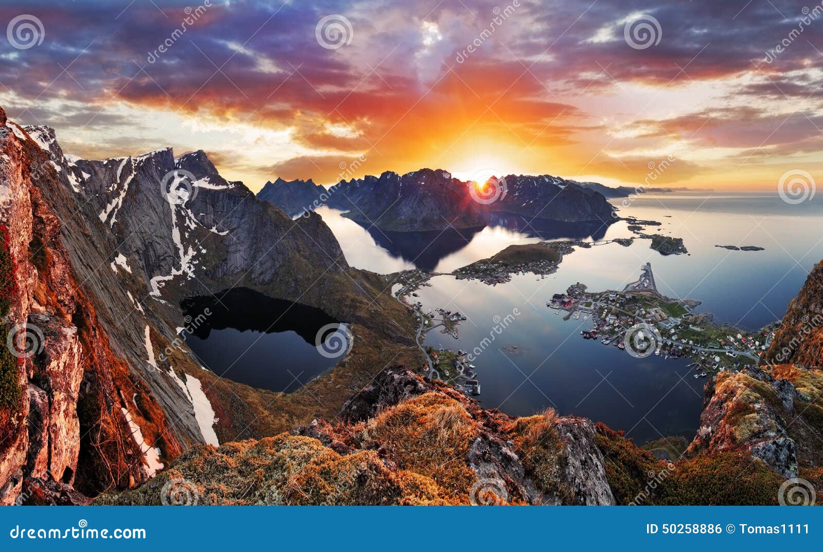 Mountain Coast Landscape at Sunset, Norway Stock Photo Image of