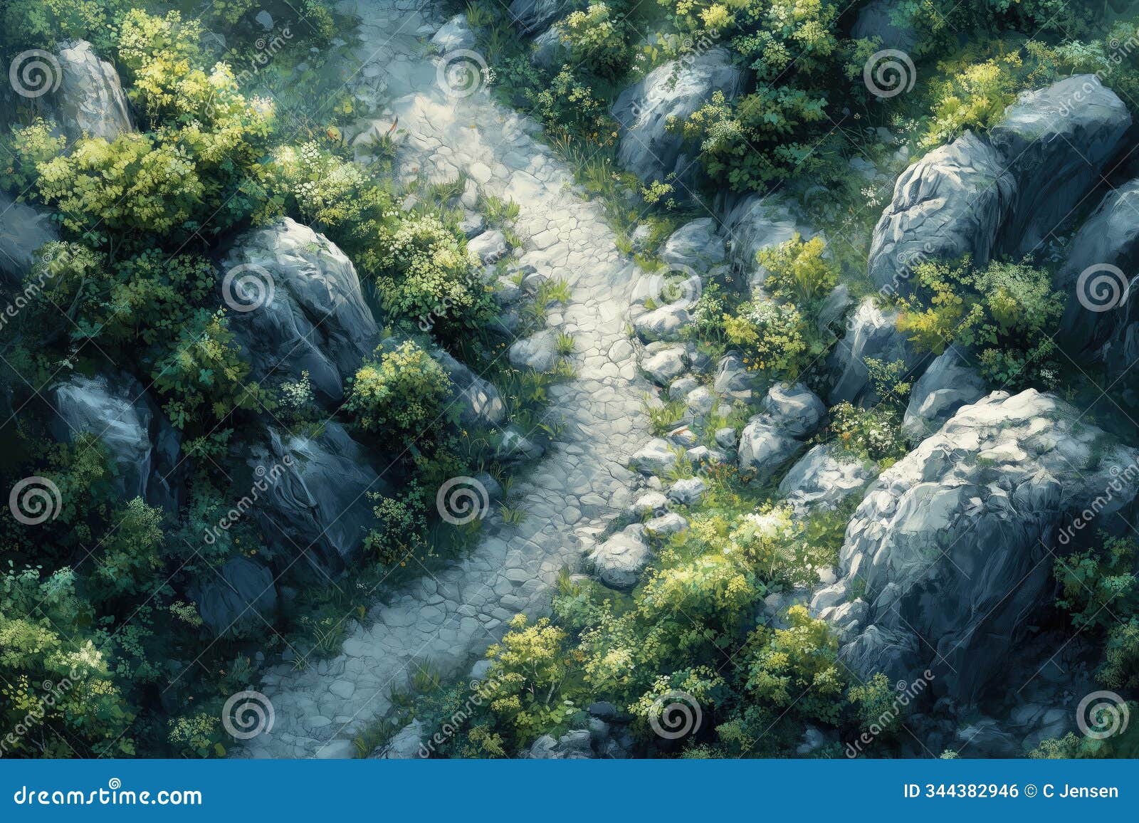 mountain forest path rpg map - wilderness valley road battlemap for fantasy tabletop, adventure encounters, ttrpg game 