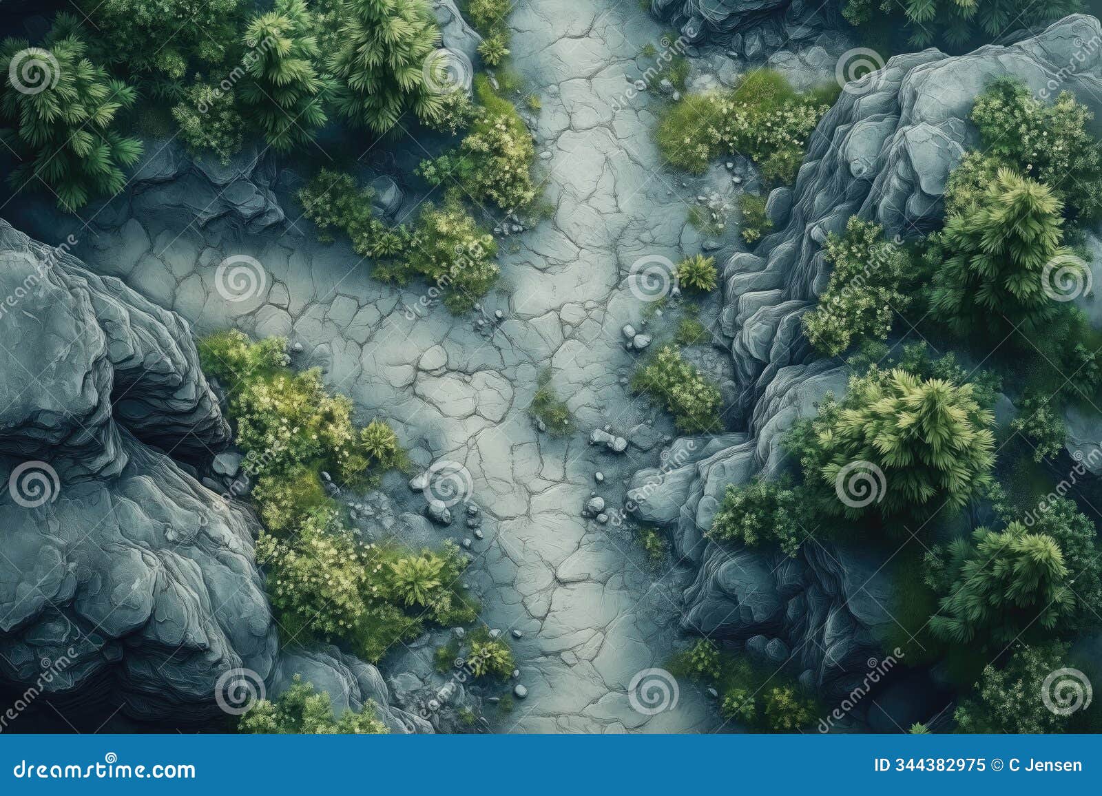 mountain forest path rpg map - wilderness valley road battlemap for fantasy tabletop, adventure encounters, ttrpg game 