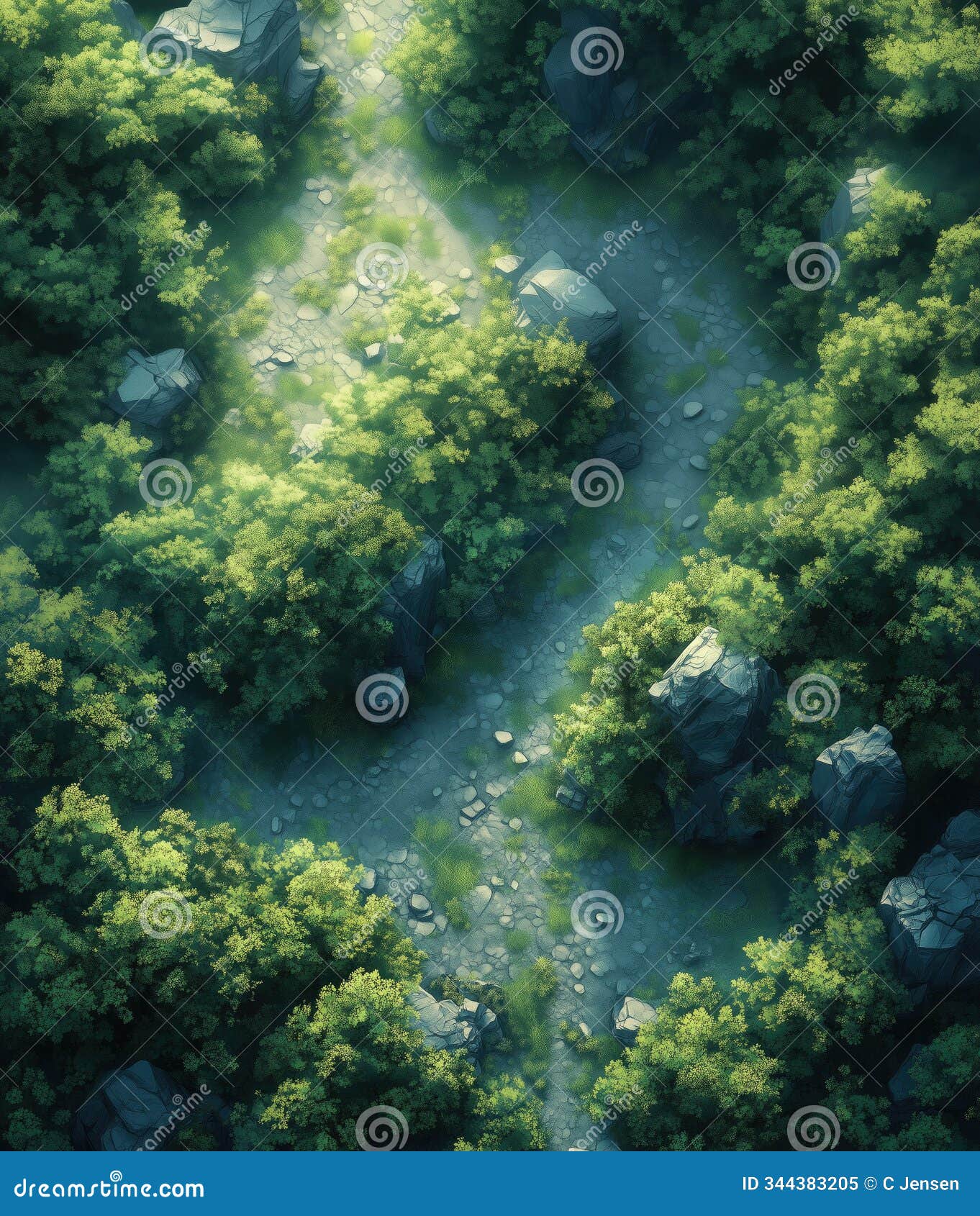 mountain forest path rpg map - wilderness valley road battlemap for fantasy tabletop, adventure encounters, ttrpg game 