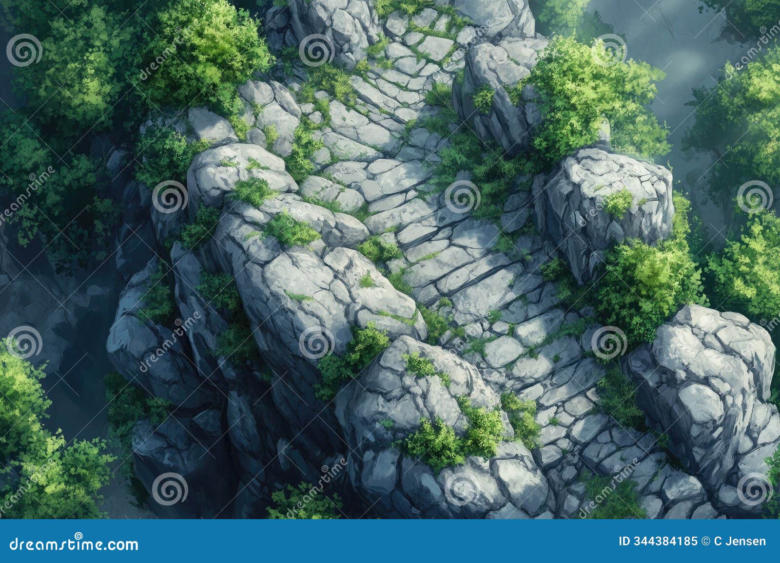 mountain forest path rpg map - wilderness valley road battlemap for fantasy tabletop, adventure encounters, ttrpg game 