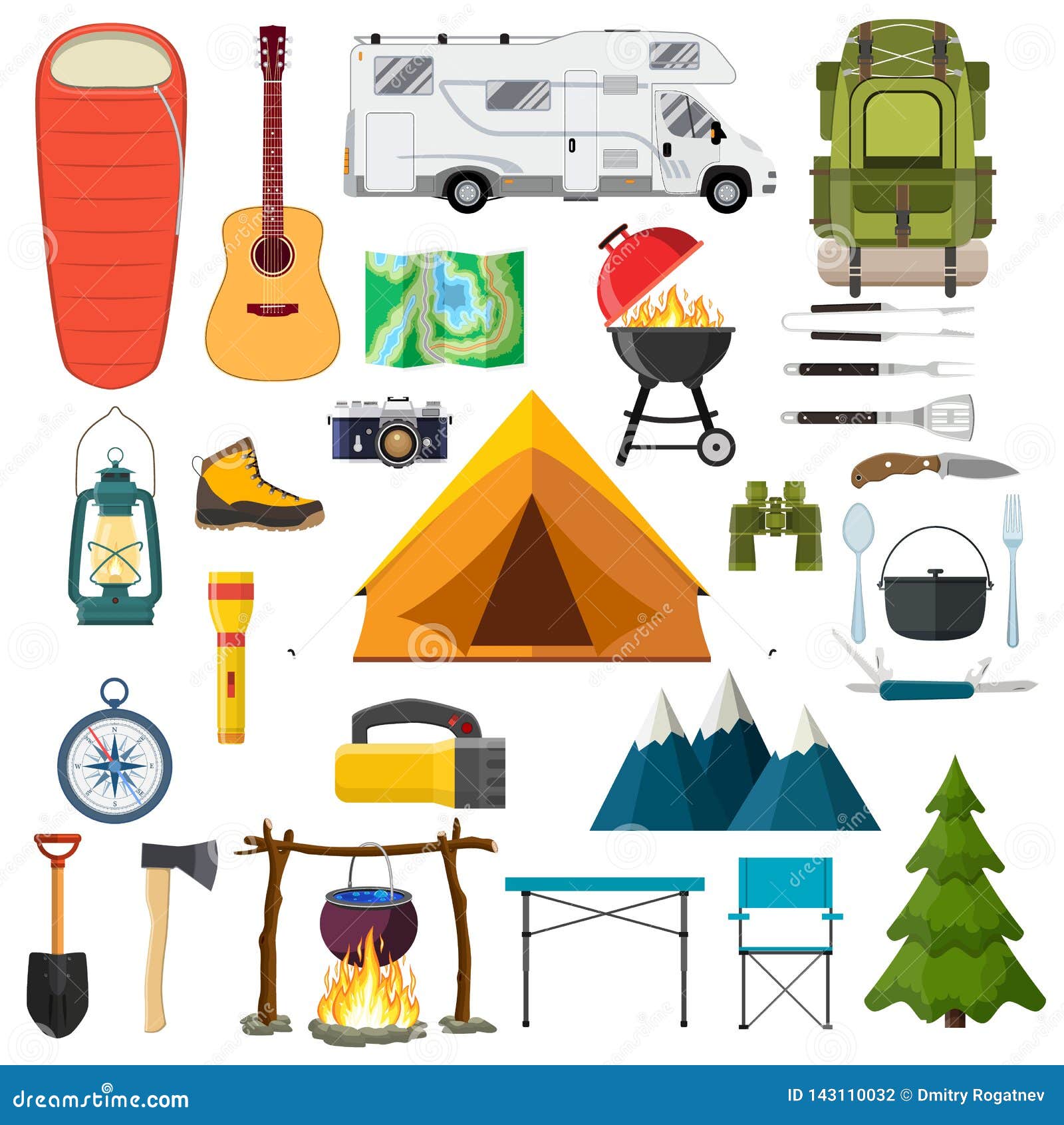 Premium Vector  Cartoon set of camping and hiking objects. tourist  equipment. hiking outdoor elements kit.