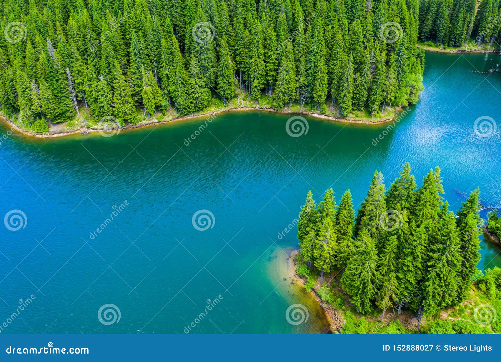 Mountain Lake with Turquoise Water and Green Trees. Reflection in the ...