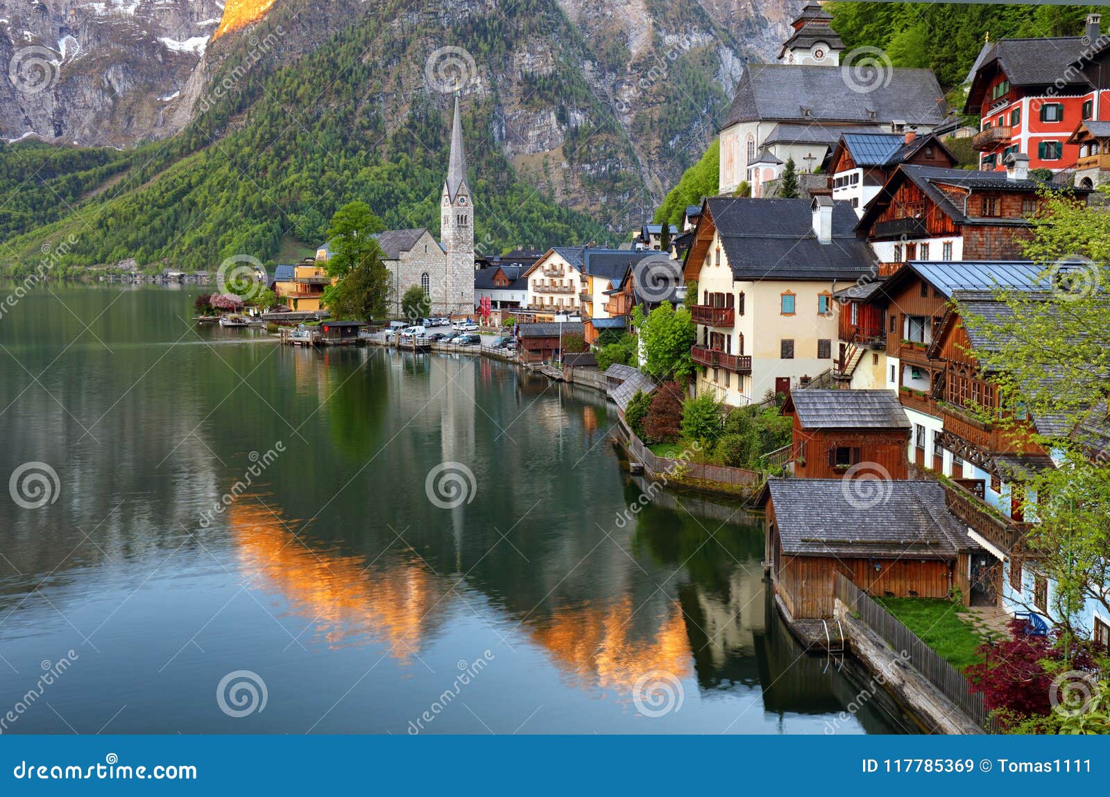 mountain landscape in austria alp with lake, hallstatt
