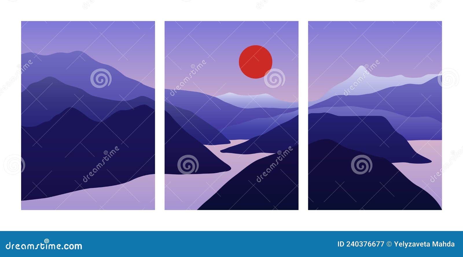 mountain landscape collage. abstract nature posters, hills, lake sea moon sun, contemporary  wall art for print