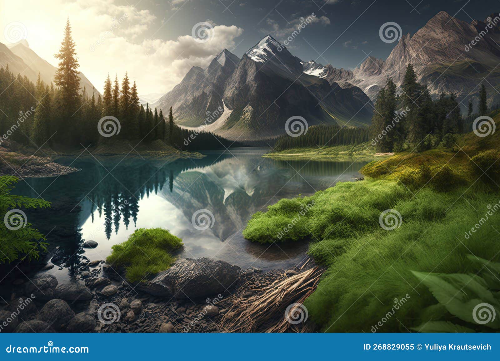 Mountain Landscape. Generative AI Stock Illustration - Illustration of ...