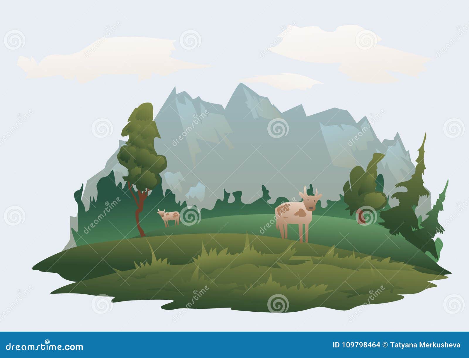 Mountain Landscape. Green Meadow, Forest and Mountain Peaks in the ...