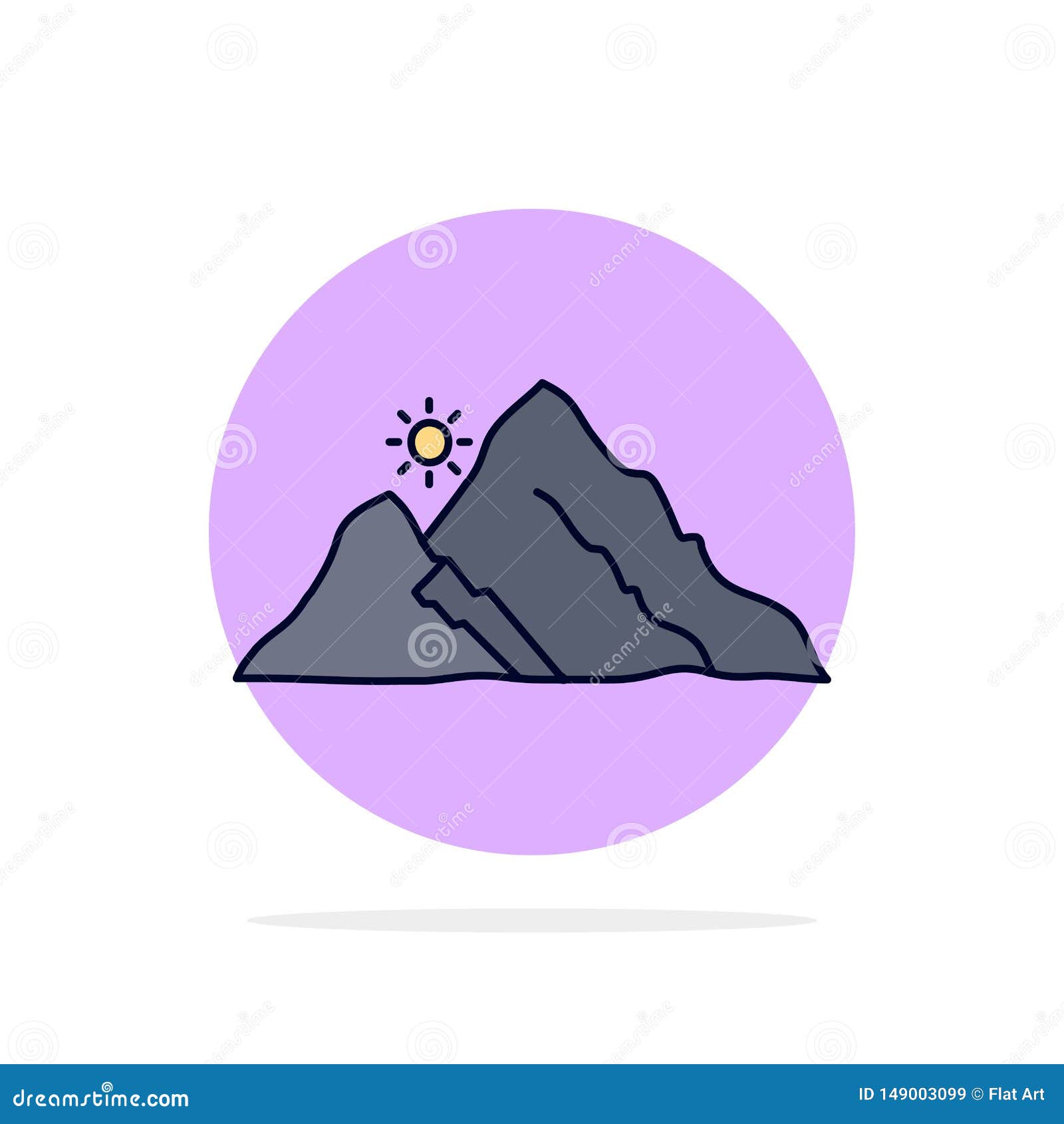Mountain, Landscape, Hill, Nature, Sun Flat Color Icon Vector Stock ...