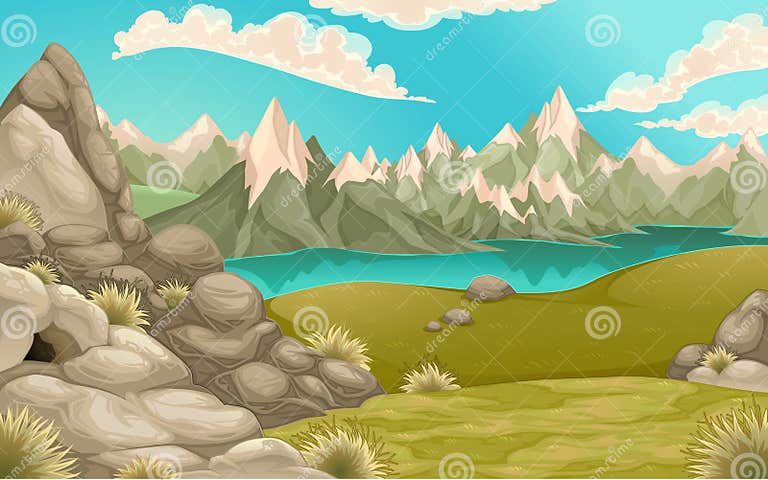 Mountain Landscape with Lake Stock Vector - Illustration of mountain ...