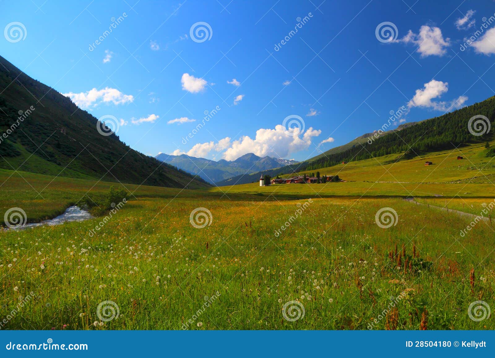 mountain landscape with municipality of sertig dorfli