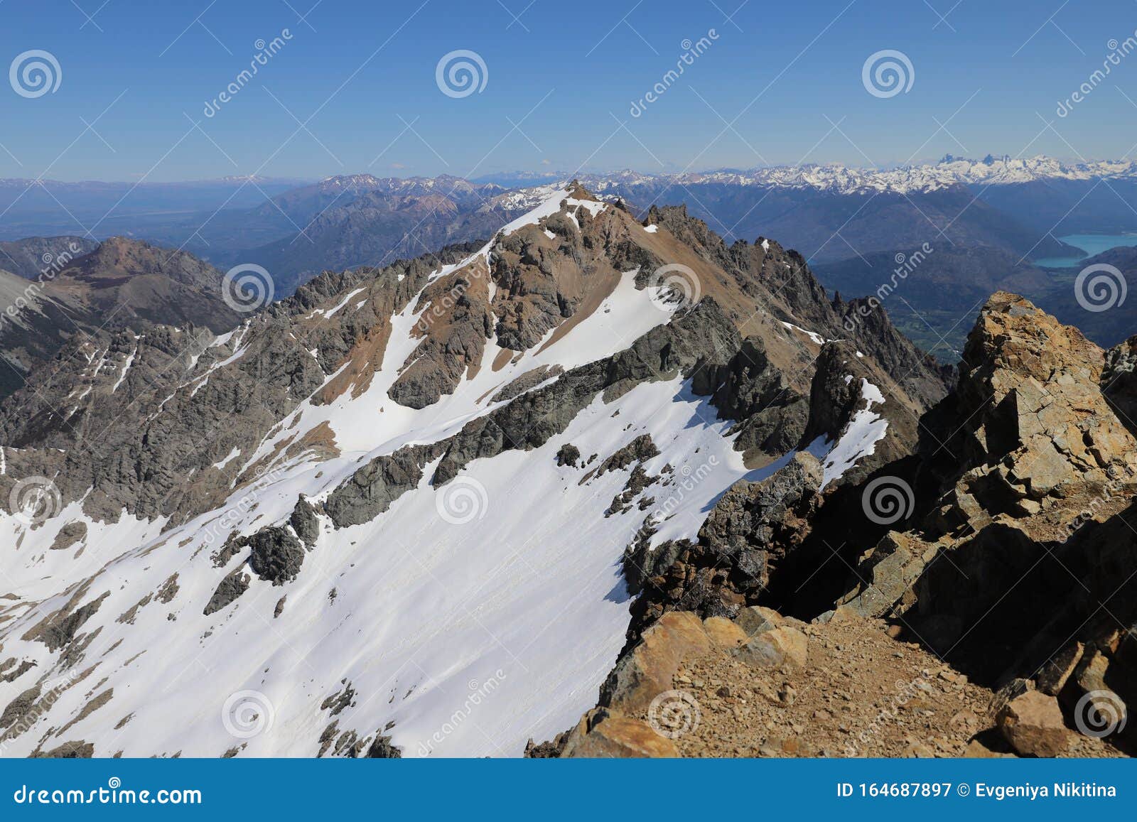mountain landscape. mountain piltriquitron. peak. patagonia. el bolson. snow in the mountains. hight view point.