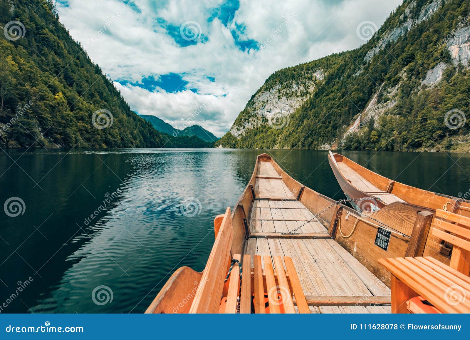 Wooden Boat On Mountain Lake Nature In The Mountains Stock Photo