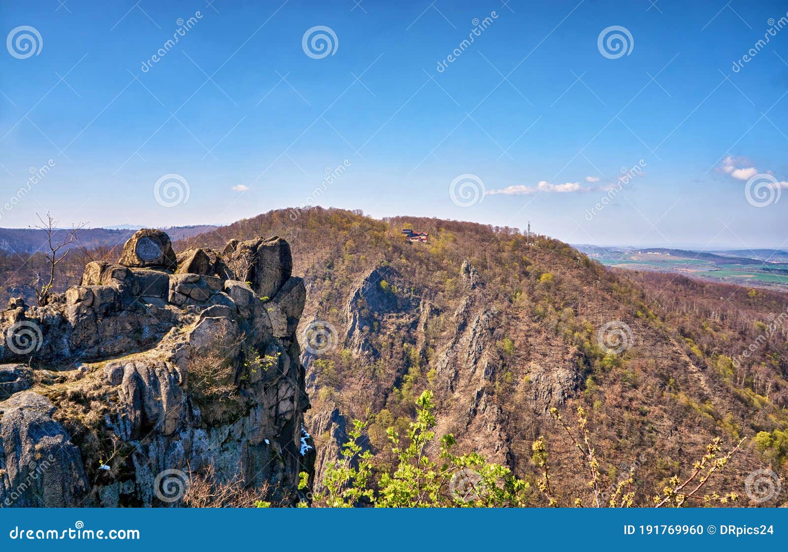 Mountain Peak in the Harz Mountains with House in Thale in the