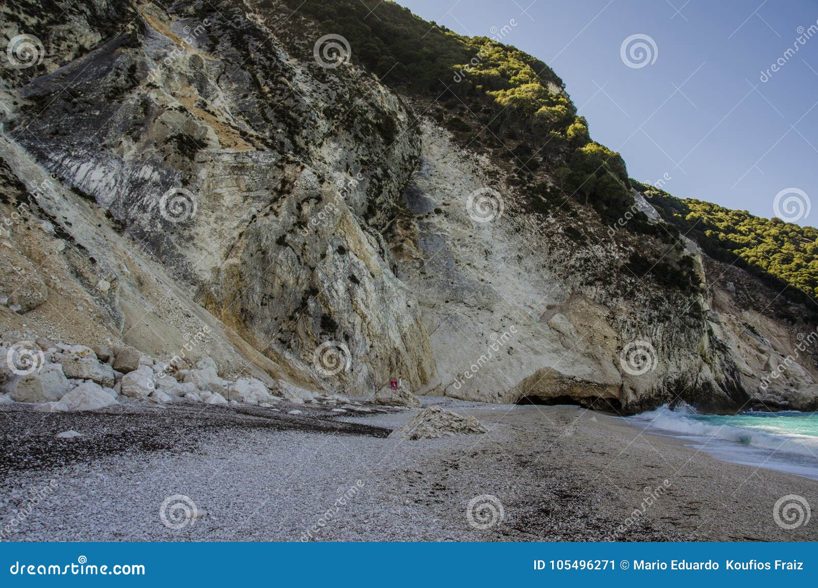 mountain plunging over the beach of myrtos kefalonia