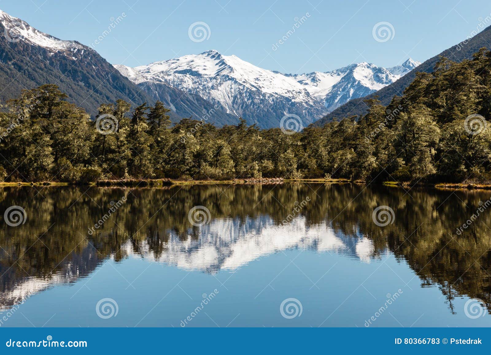 mountain range reflecting in lake in southern alps in new zealand