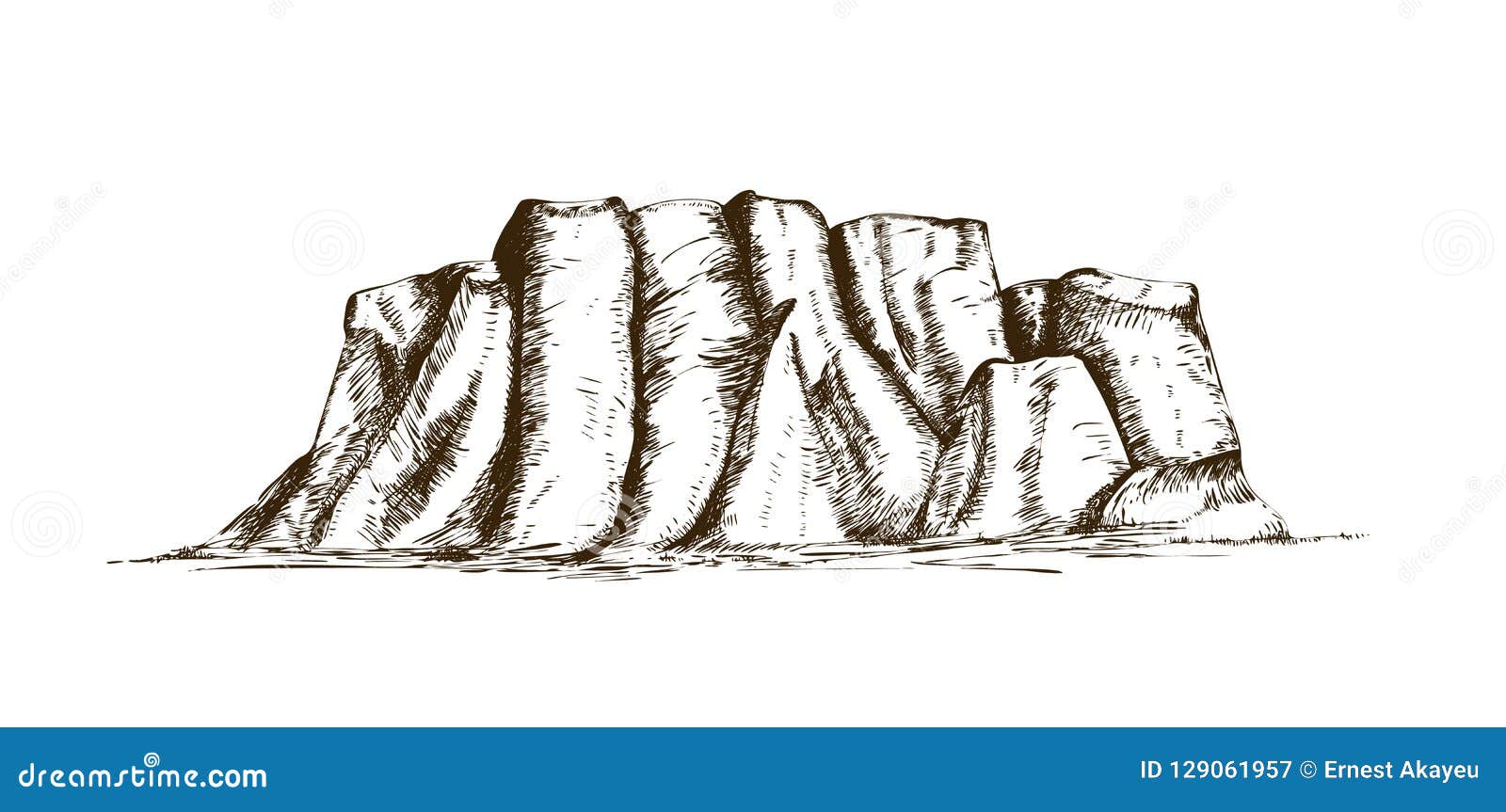 mountain ridge or natural landmark hand drawn in vintage engraving style. beautiful retro drawing of rock cliff, plateau