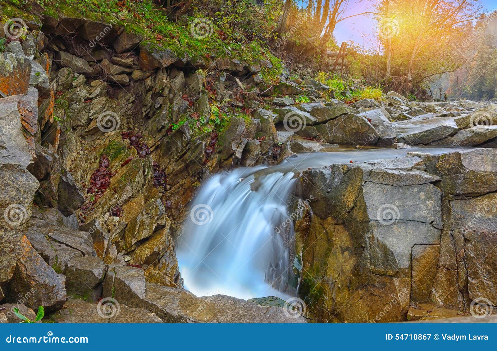 Mountain River in Autumn at Sunset Stock Image - Image of green ...