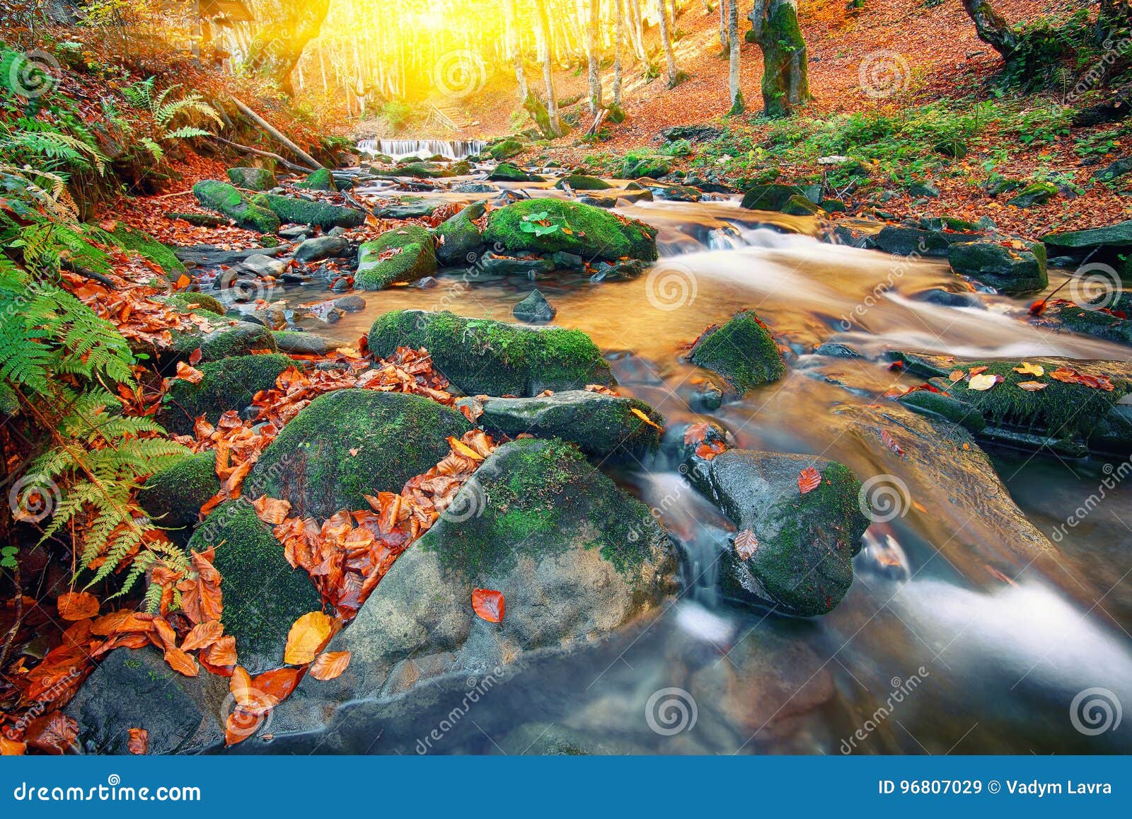 Mountain River With Rapids And Waterfalls At Autumn Time Stock Image