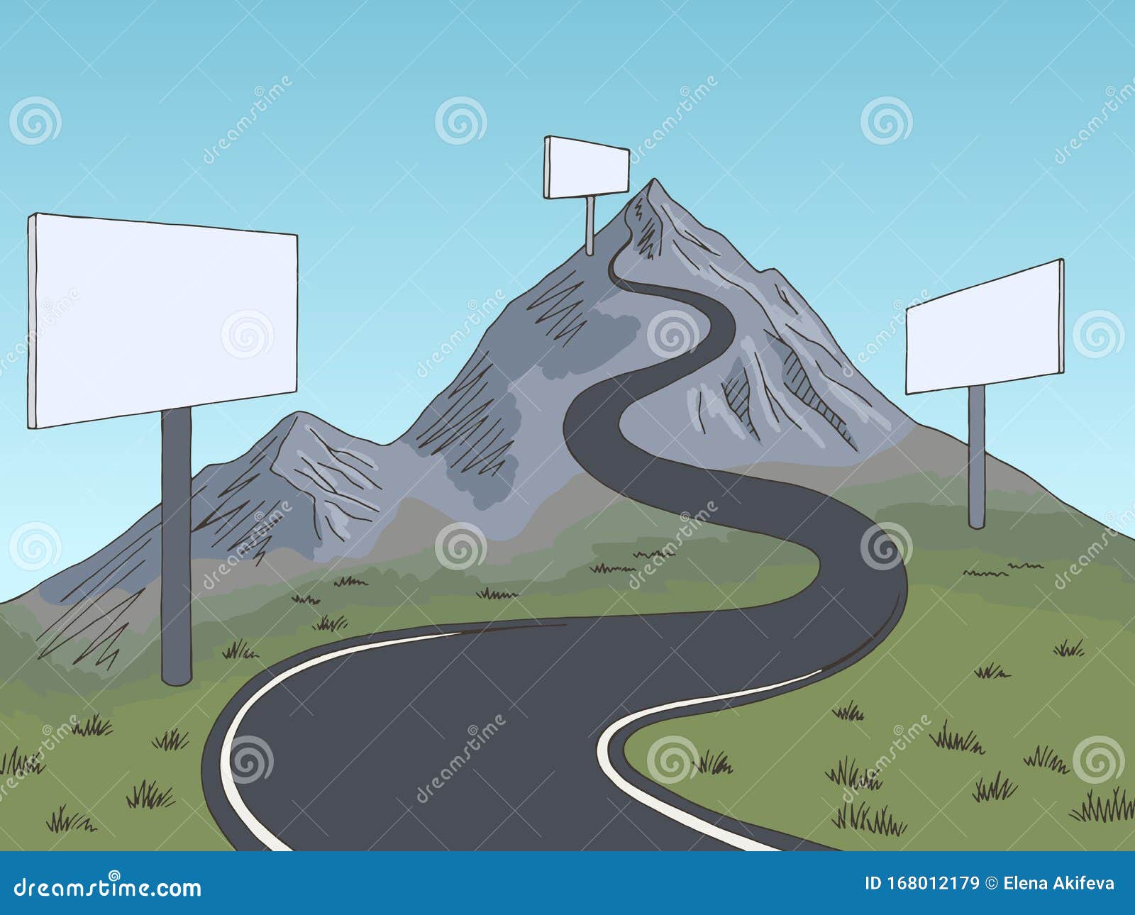 Mountain Road Billboard Graphic Color Landscape Sketch ...