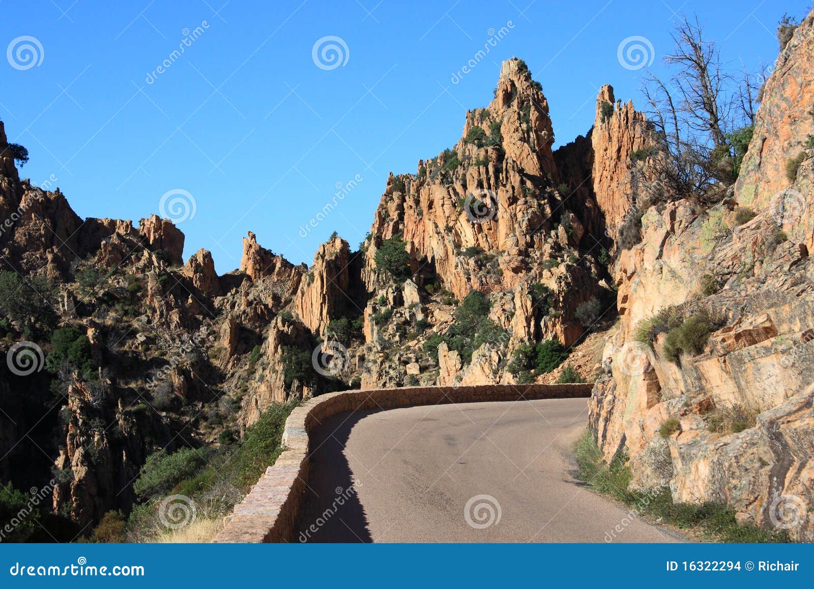 mountain road in the calanches, corsica