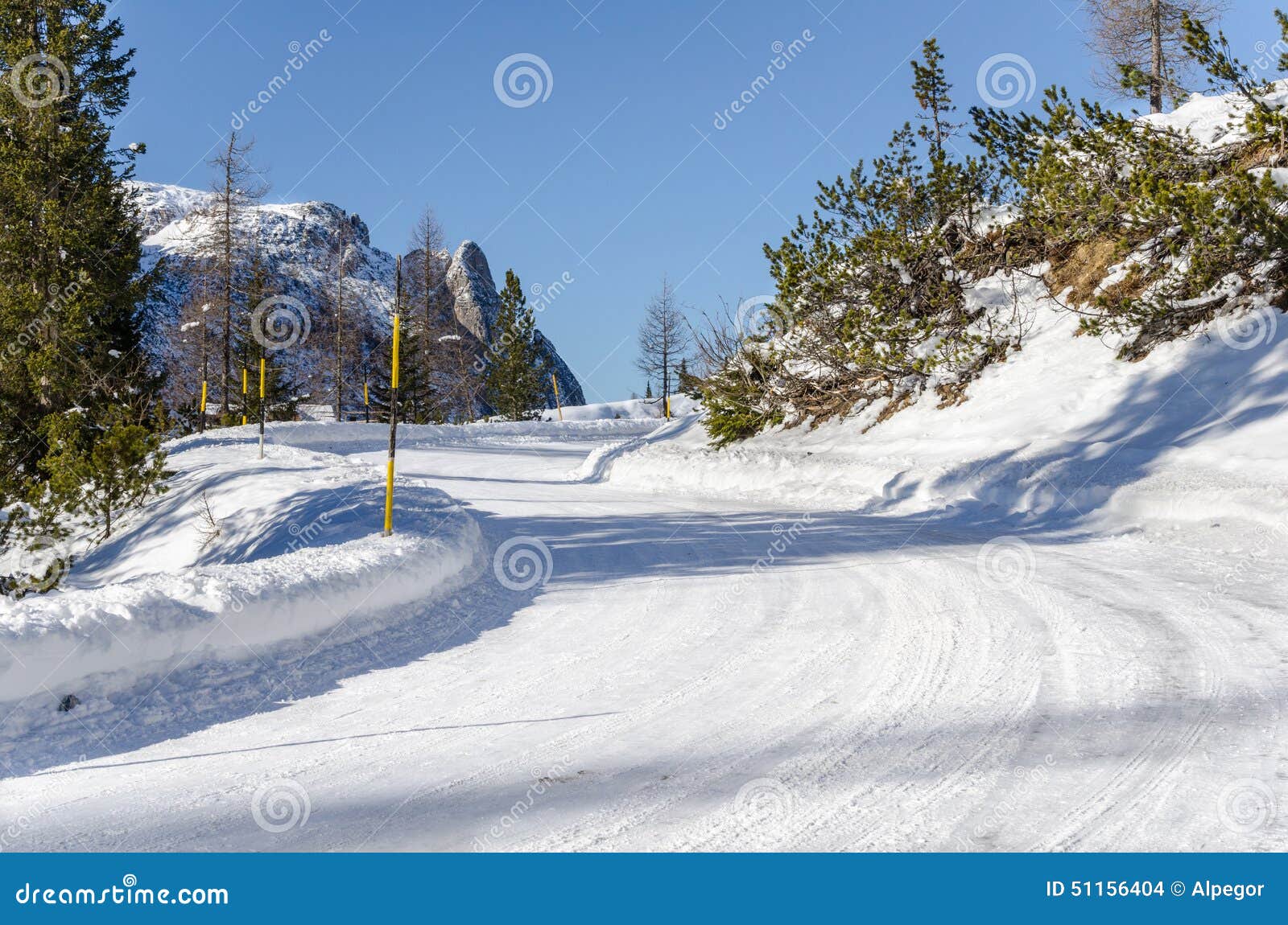Mountain Road Covered in Snow Stock Photo Image of risk, rural 51156404
