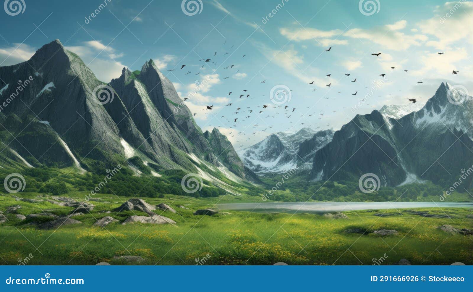 serene mountain landscape in lofoten: life-like avian s