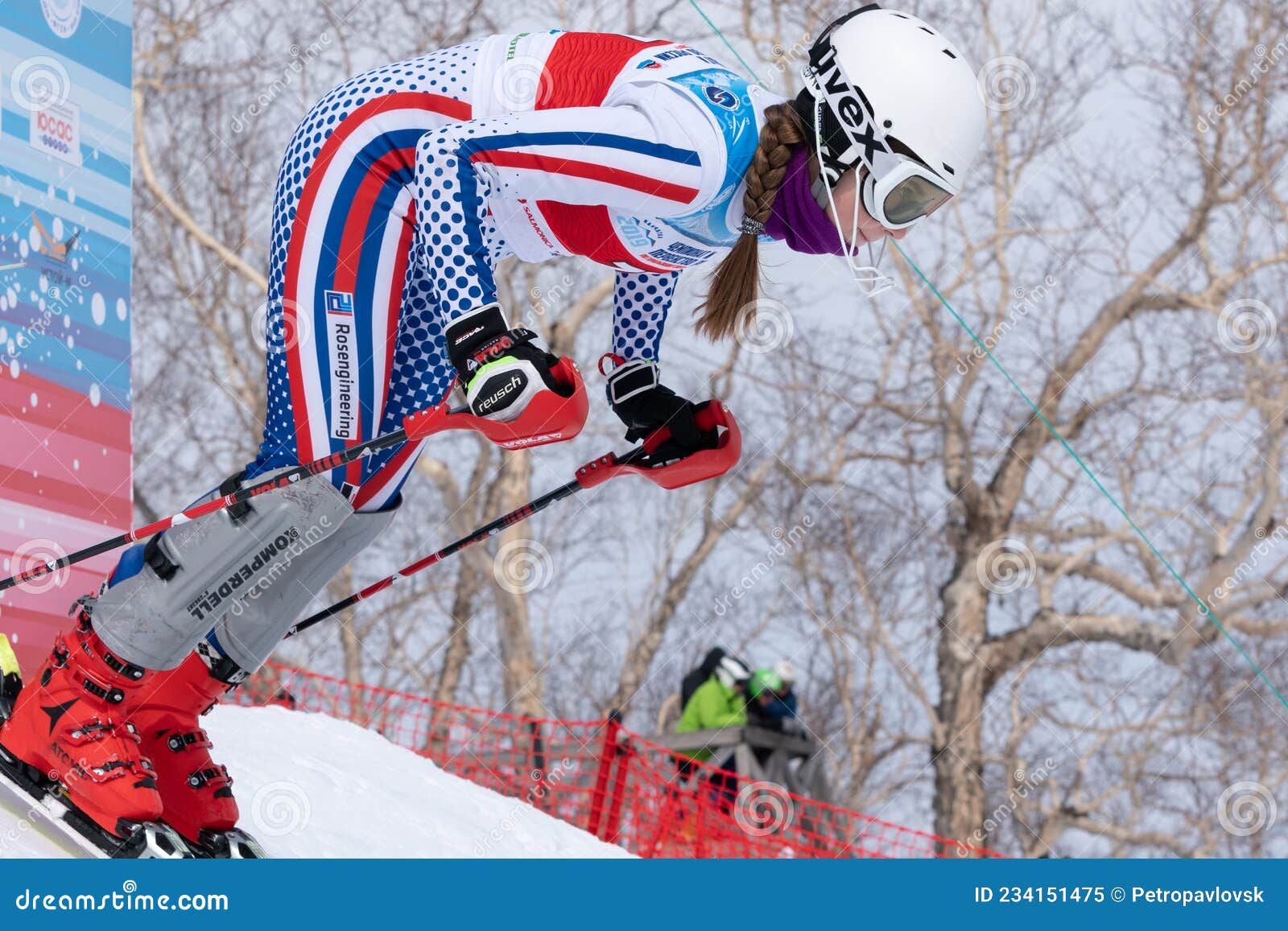 Mountain Skier Skiing Down. Russian Alpine Skiing Championship, Slalom  Editorial Image - Image of extreme, international: 234151475