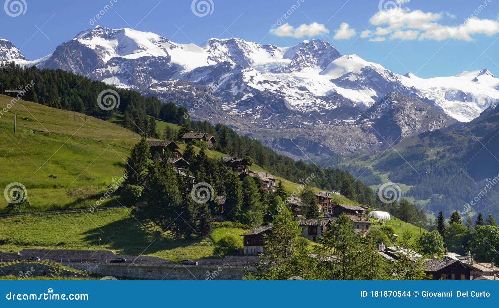 mountain with snow and grass in valle d`aosta in italy