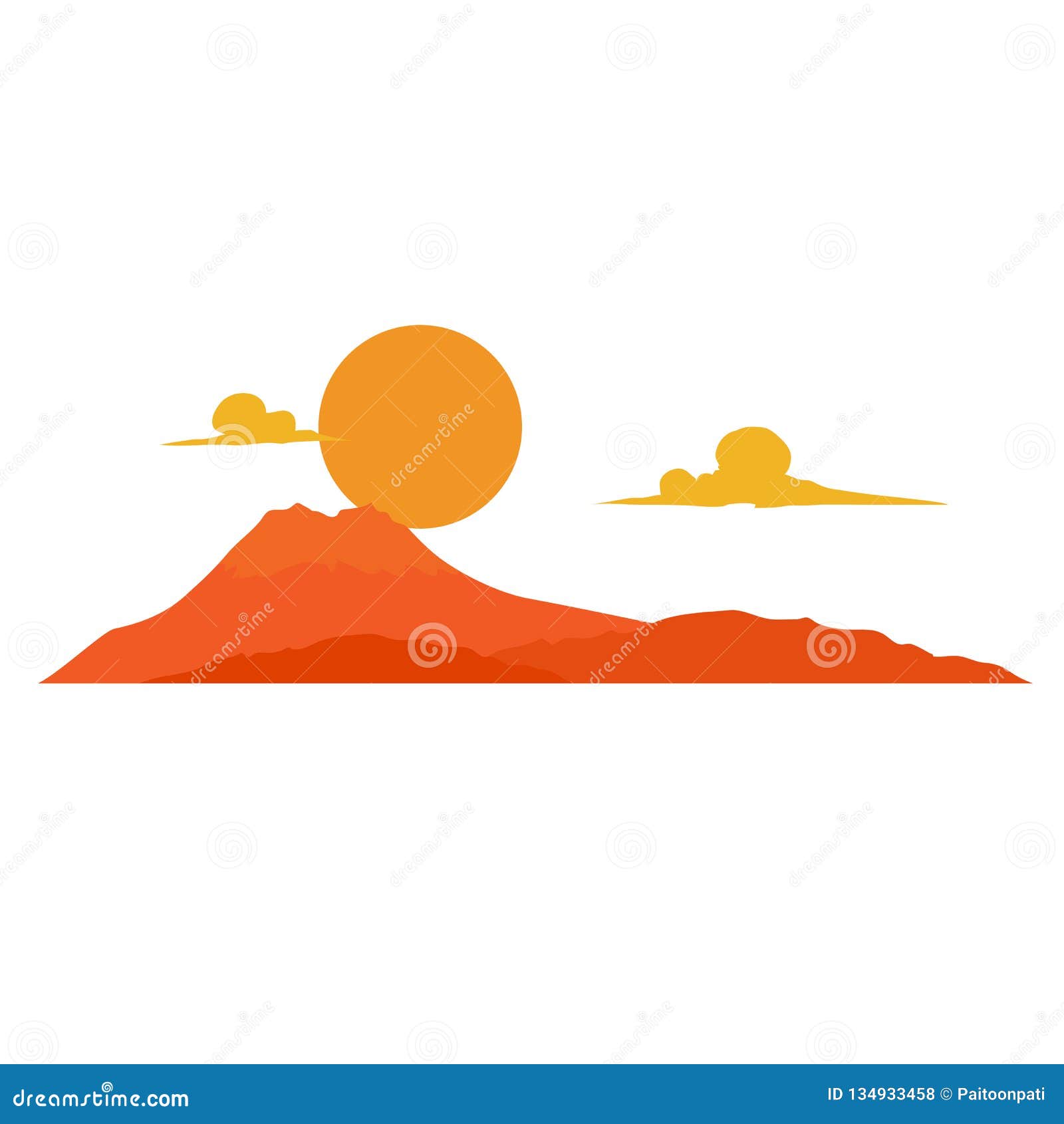 Mountain with Sun Orange Tone Stock Vector Illustration of orange