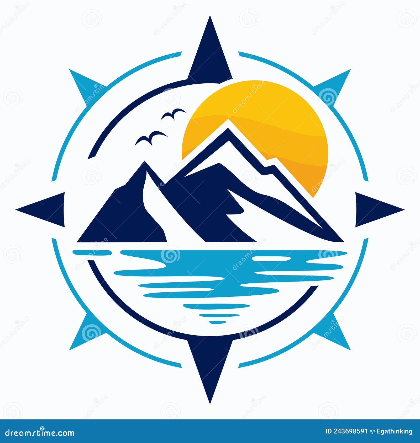 Mountain, Sea, Bird, and Sun Vector Logo Icon Illustration Stock Vector ...