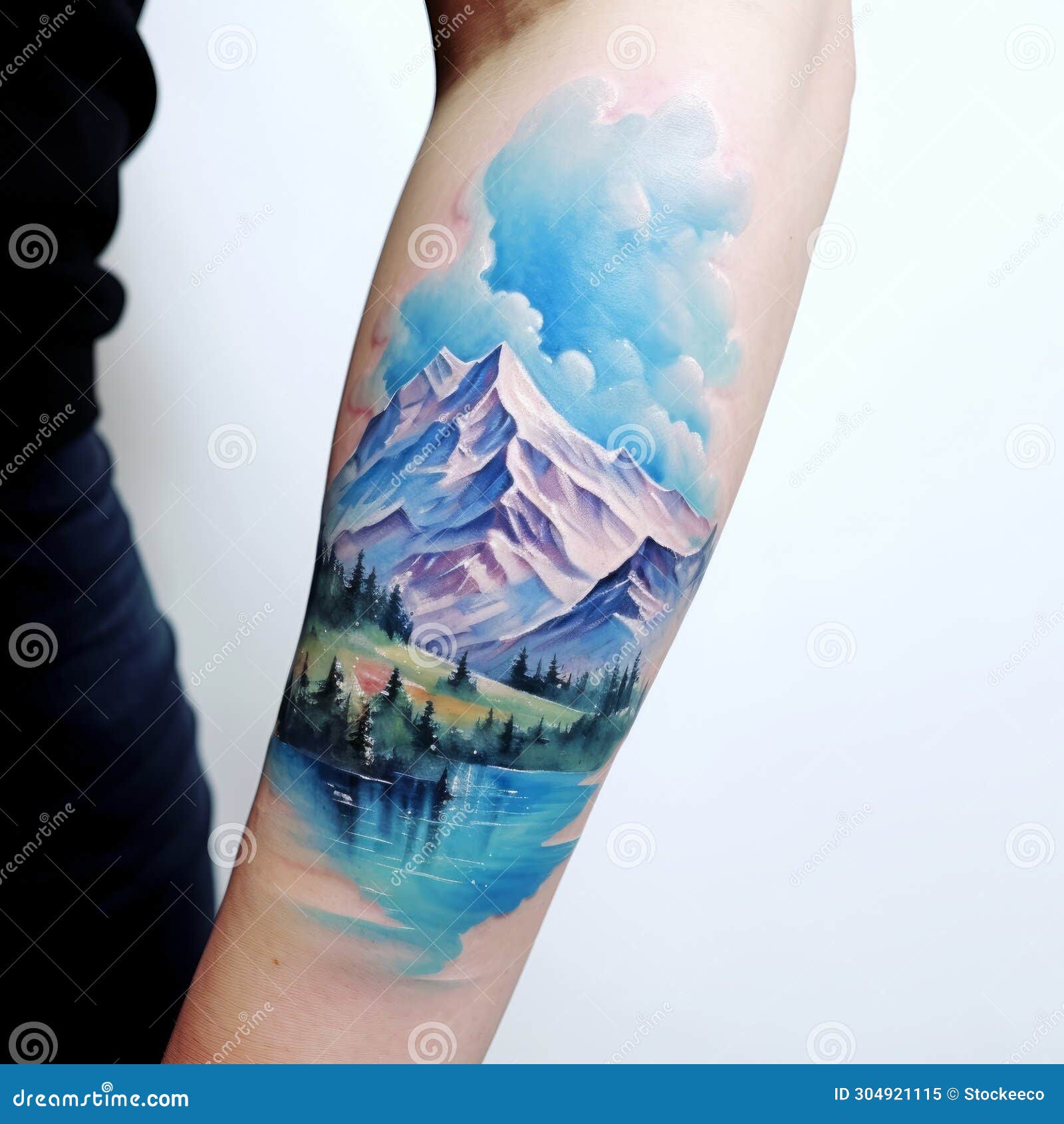 Watercolor tattoo sleeve of mountai... - OpenDream