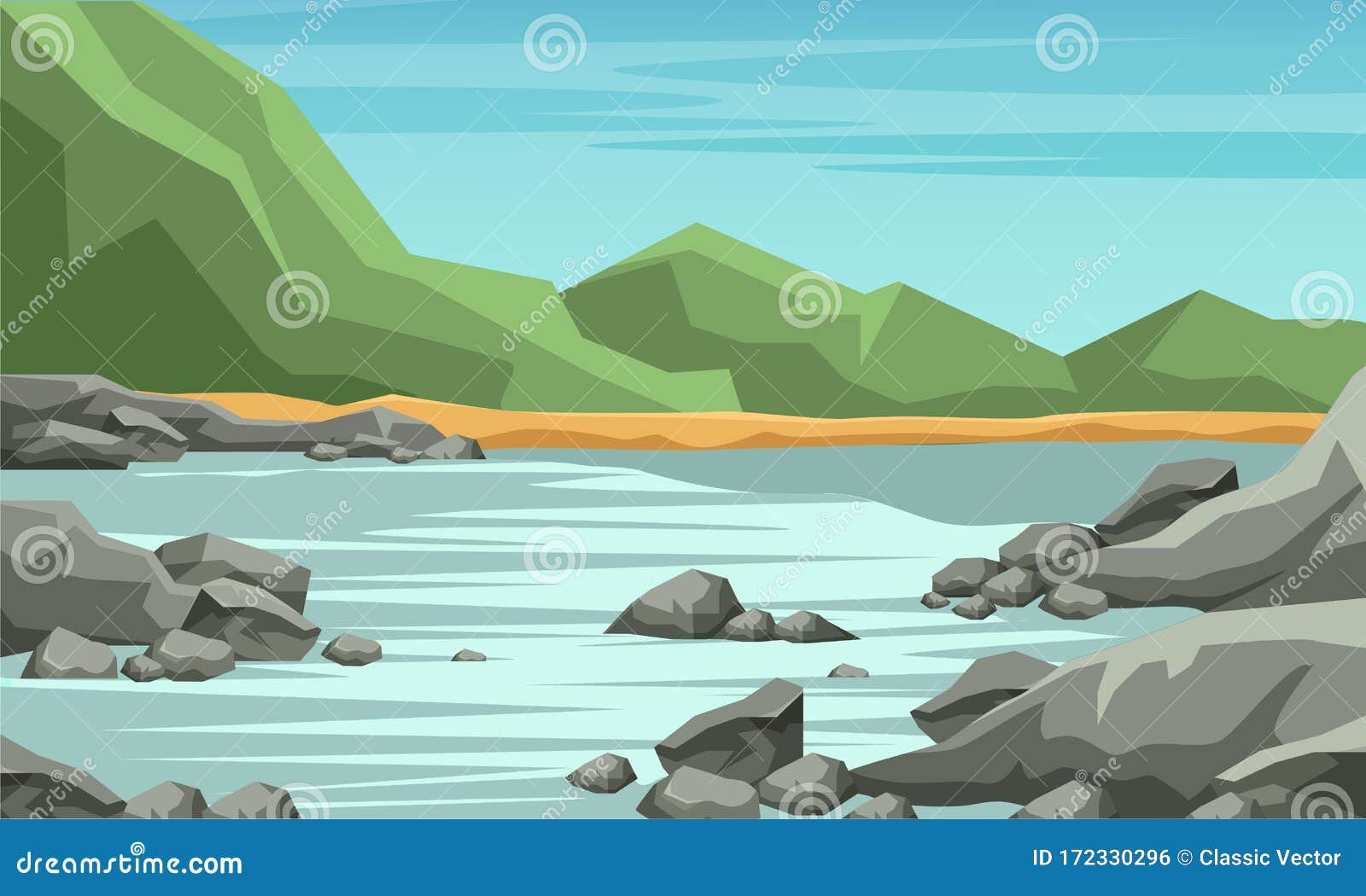 Mountain Valley Flat Vector Illustration Stock Vector - Illustration of  background, landscape: 172330296