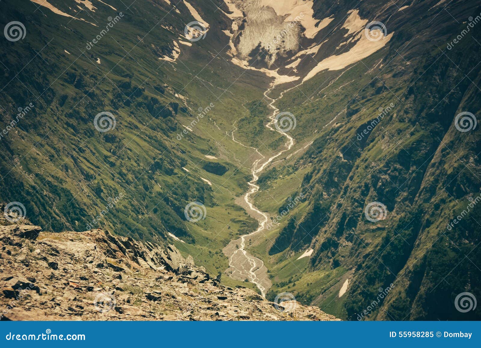 Mountain Valley, a Top View of the River Bed.Landscape with a Mo 