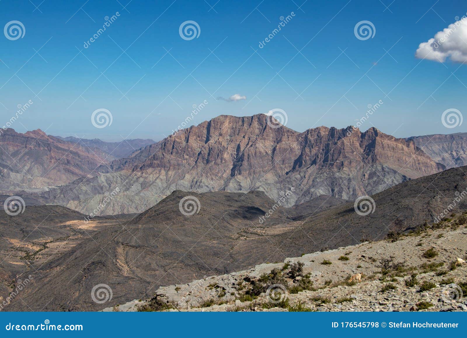 mountain and valley view along wadi sahtan road in al hajir mountains between nizwa and mascat in oman