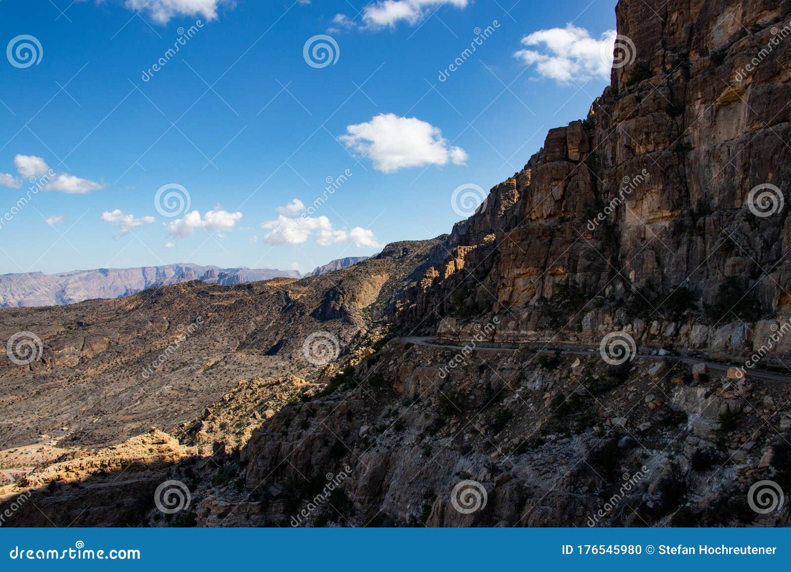mountain and valley view along wadi sahtan road in al hajir mountains between nizwa and mascat in oman
