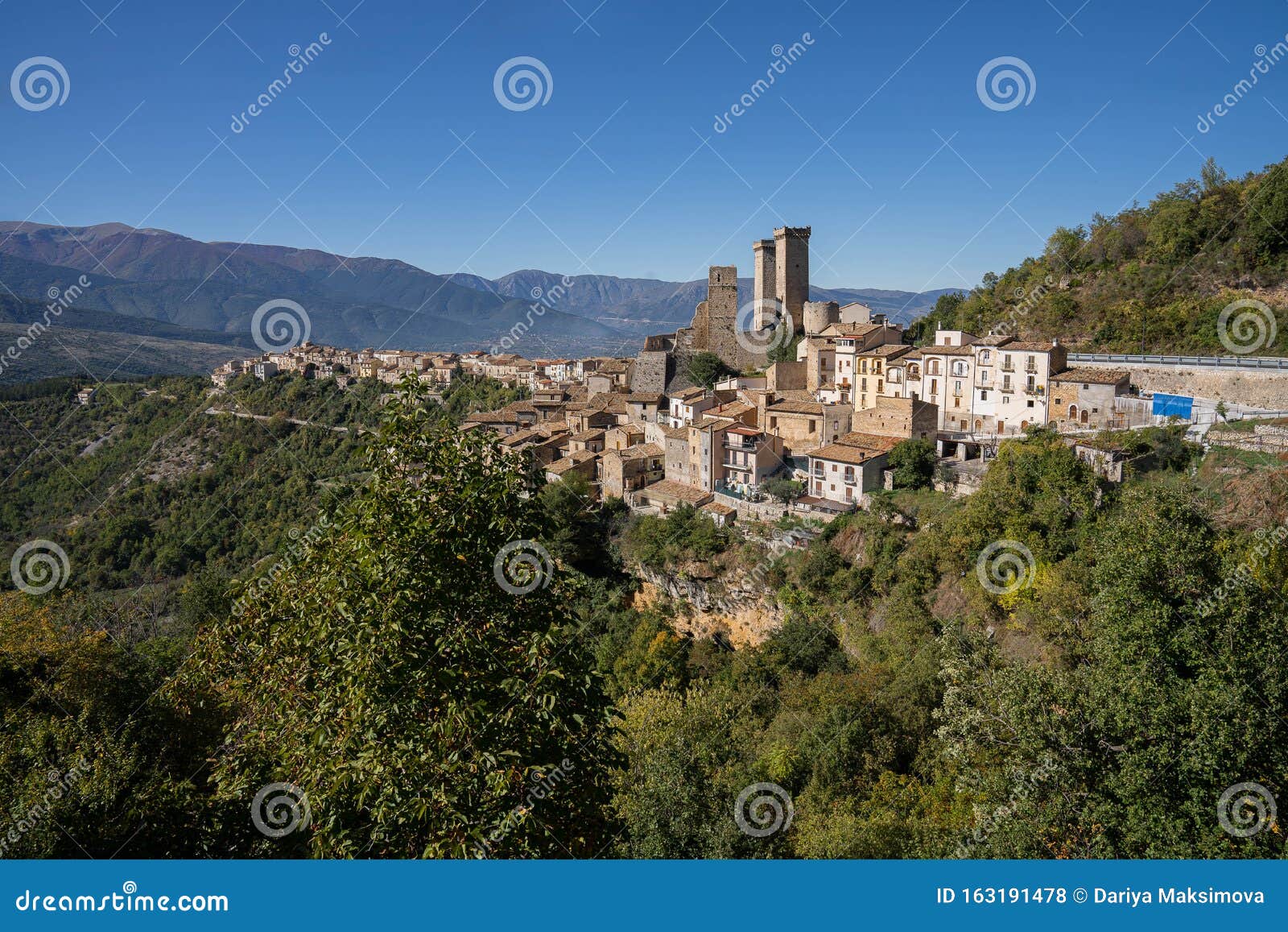 Mountain View of Village of Pacentro in Abruzzo, Italy Stock Photo