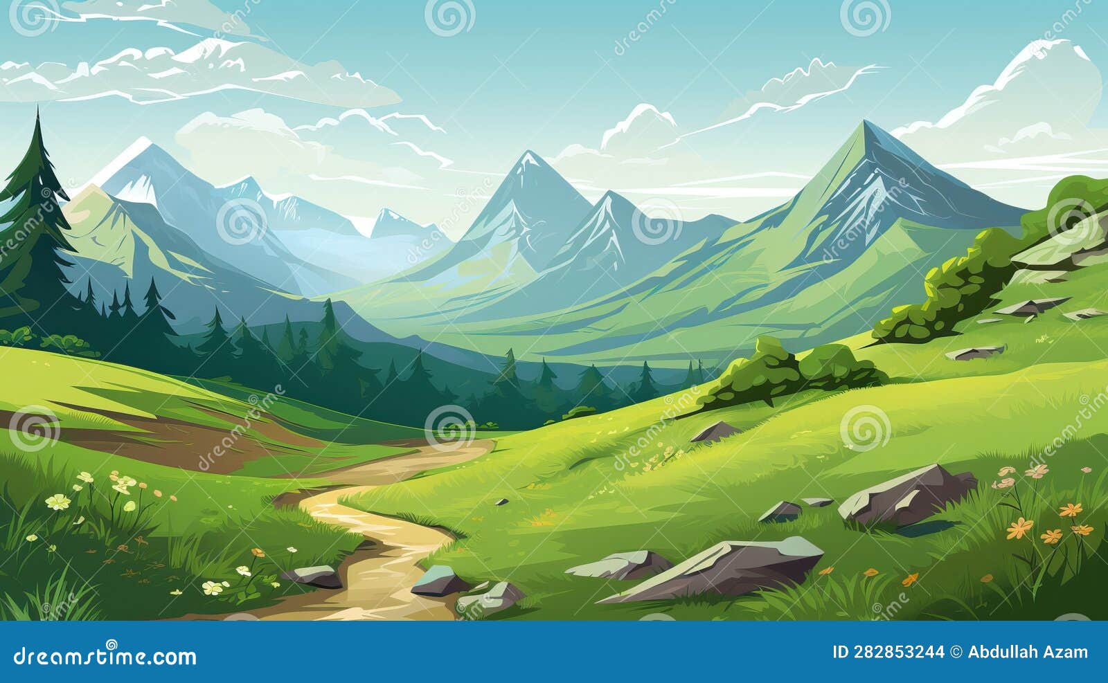 Mountain with Winding Hiking Trails, 2d Cartoon Illustration, Ai ...