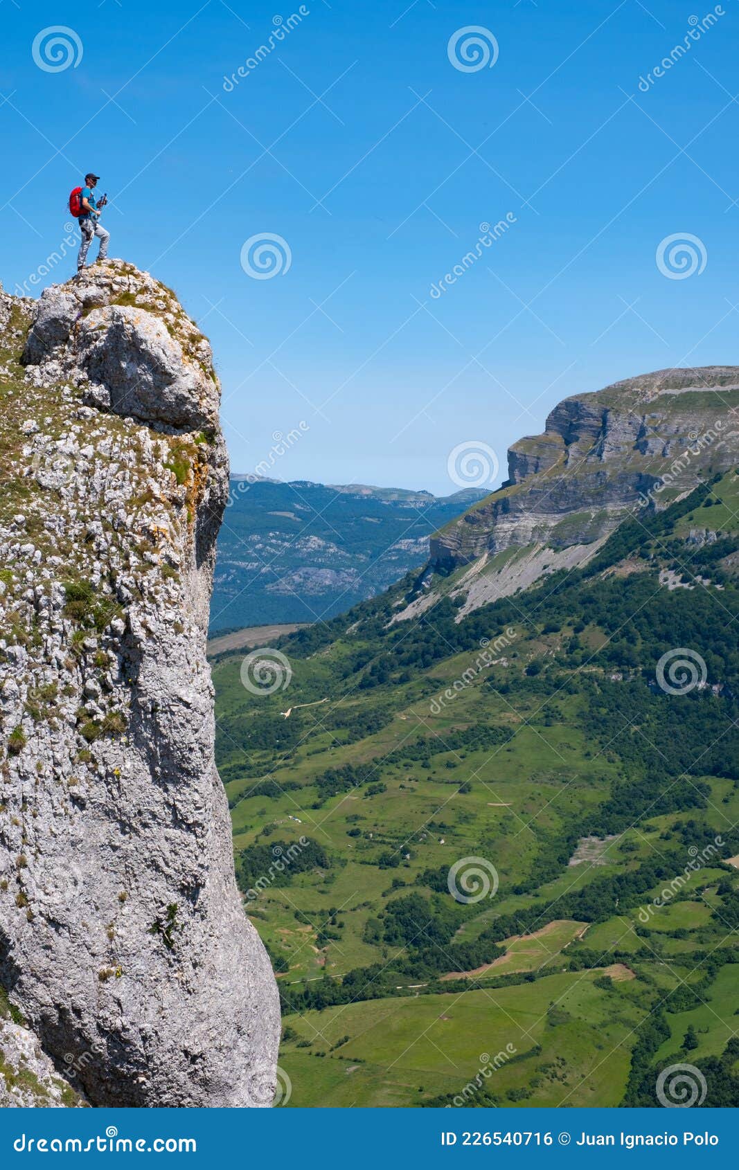 mountaineer in the urbasa-andia natural park, navarra, spain