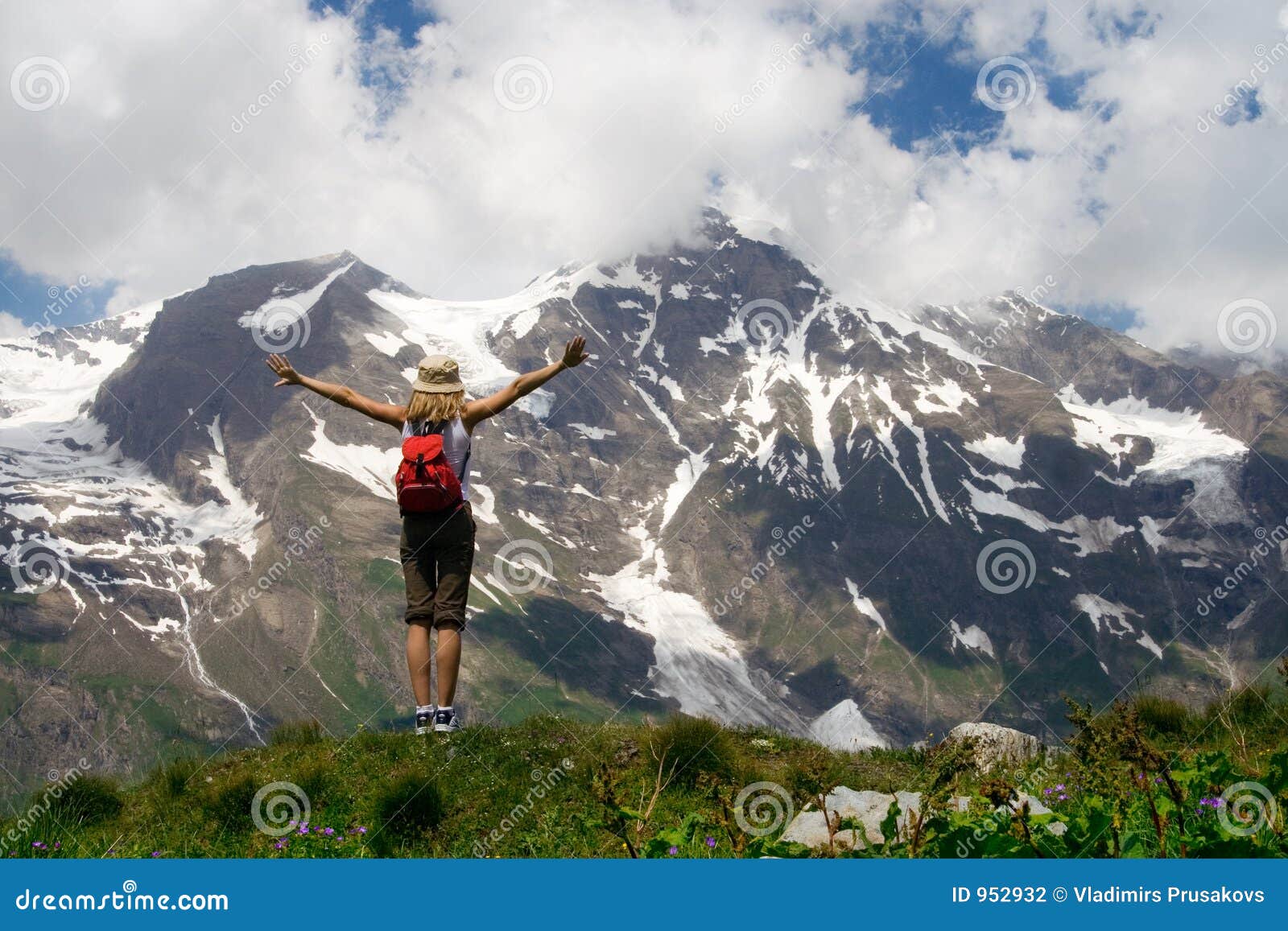 people in mountains victory, tourist hiking backpacker climbing, tourism concept