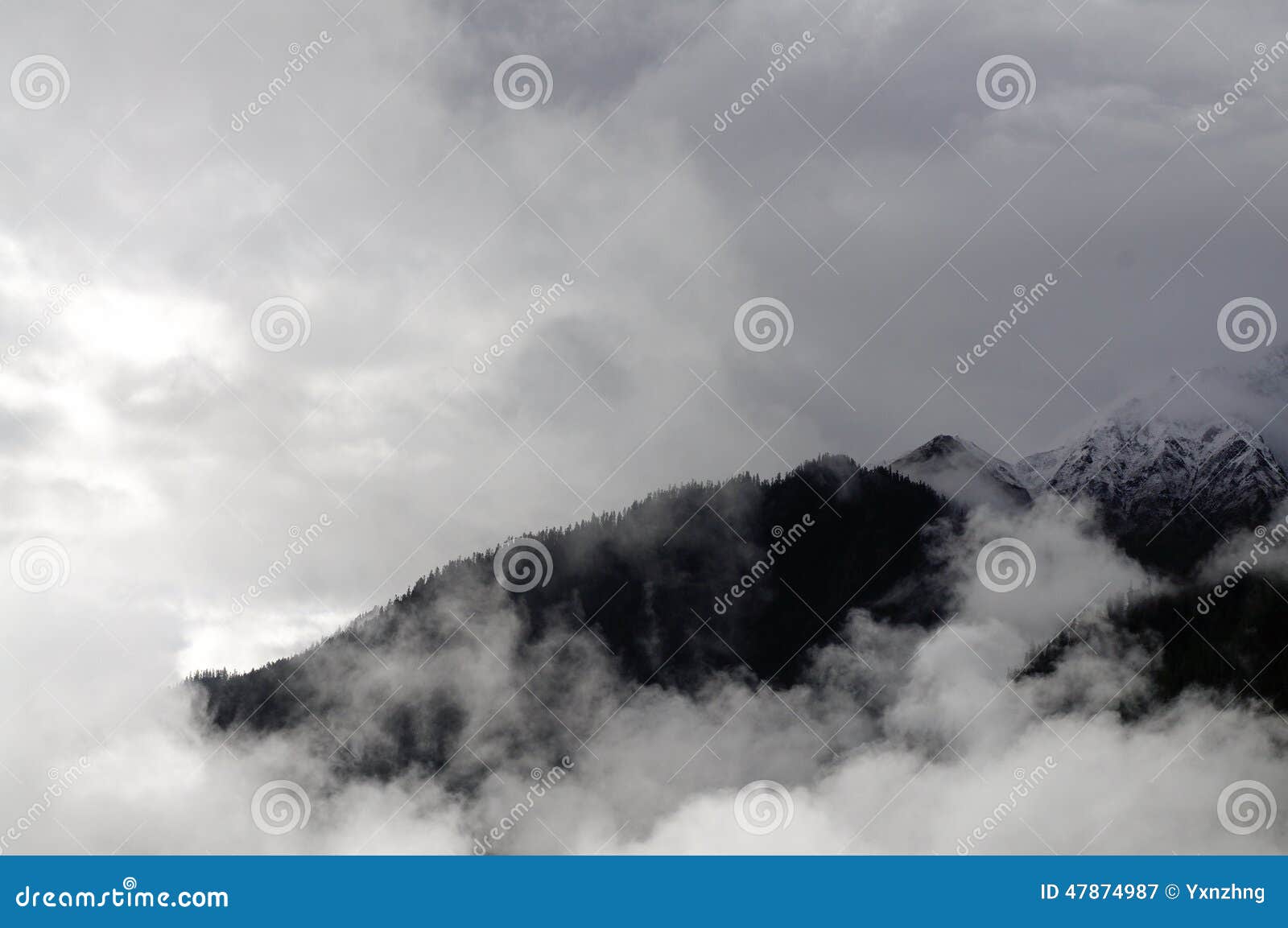mountains with flog clouds
